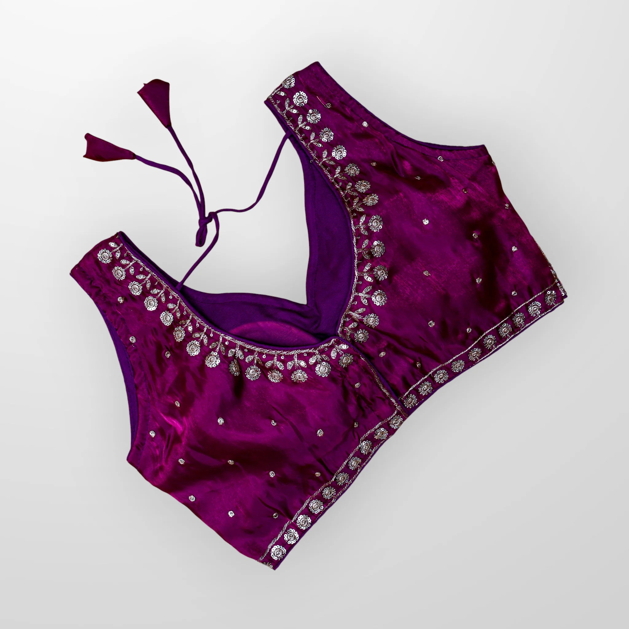 Silk Sequined Zari Leaf Embroidered Blouse