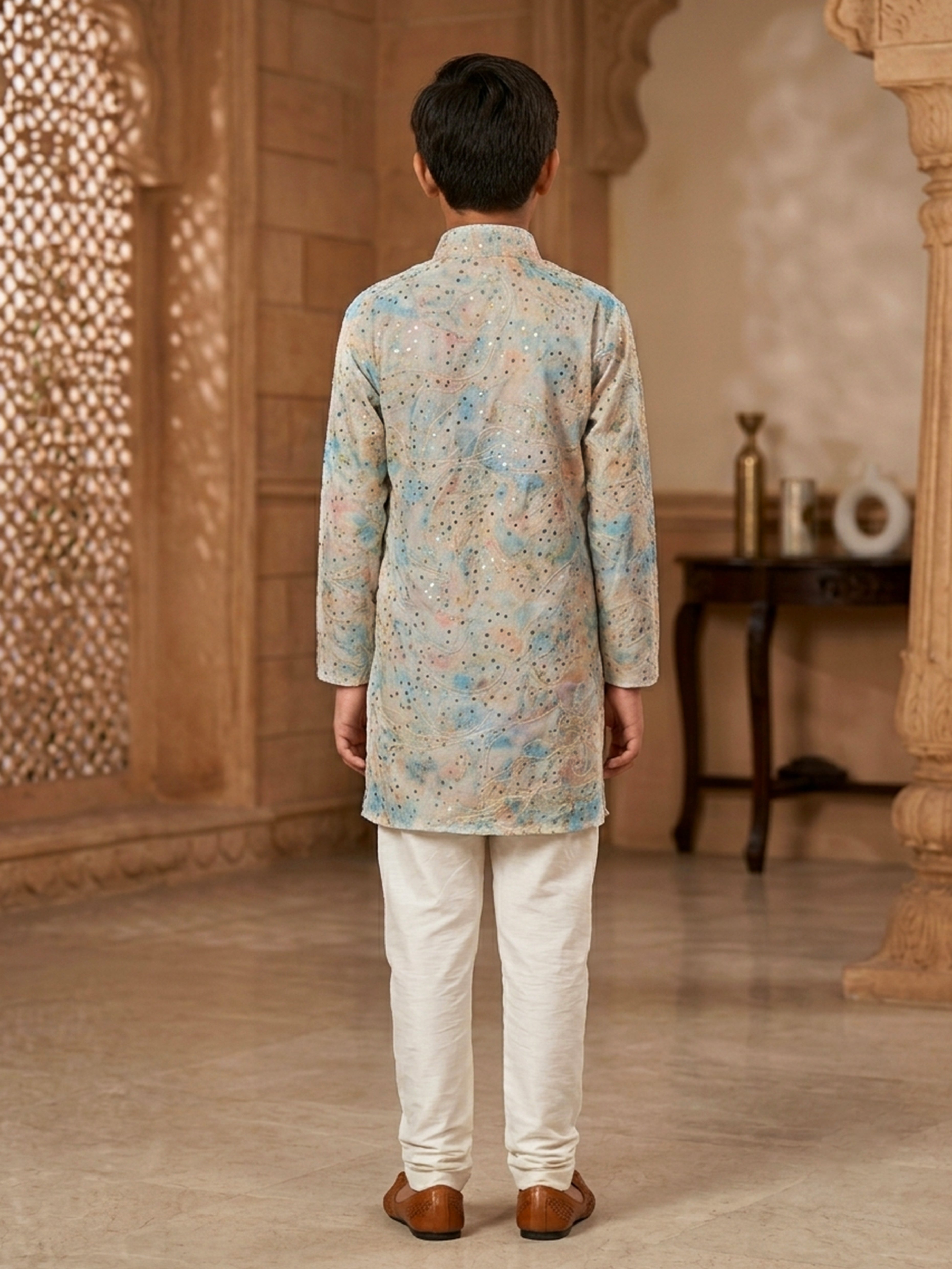 Blue Cotton Shibori Embroidered Kurta Pajama Set