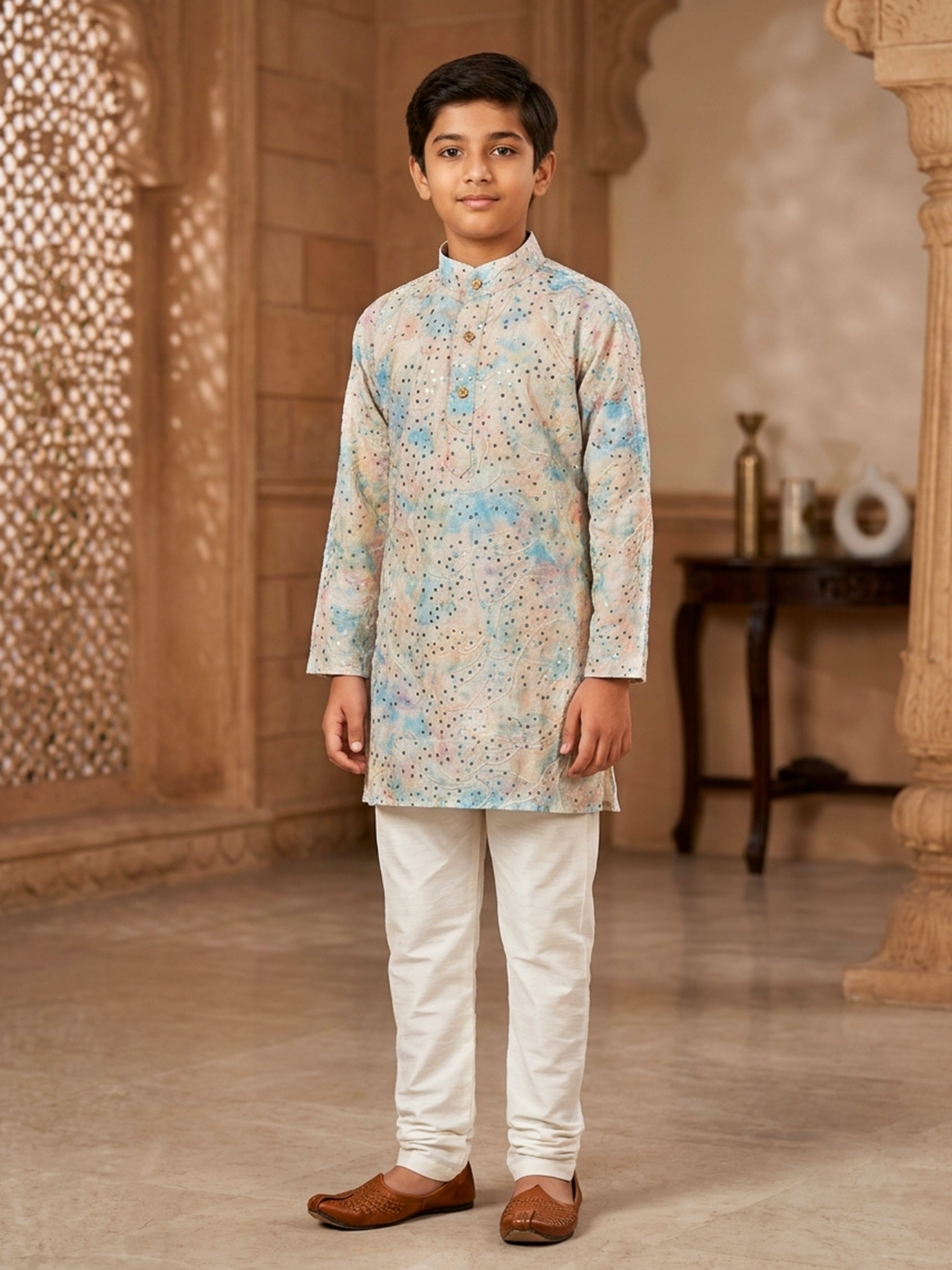 Blue Cotton Shibori Embroidered Kurta Pajama Set