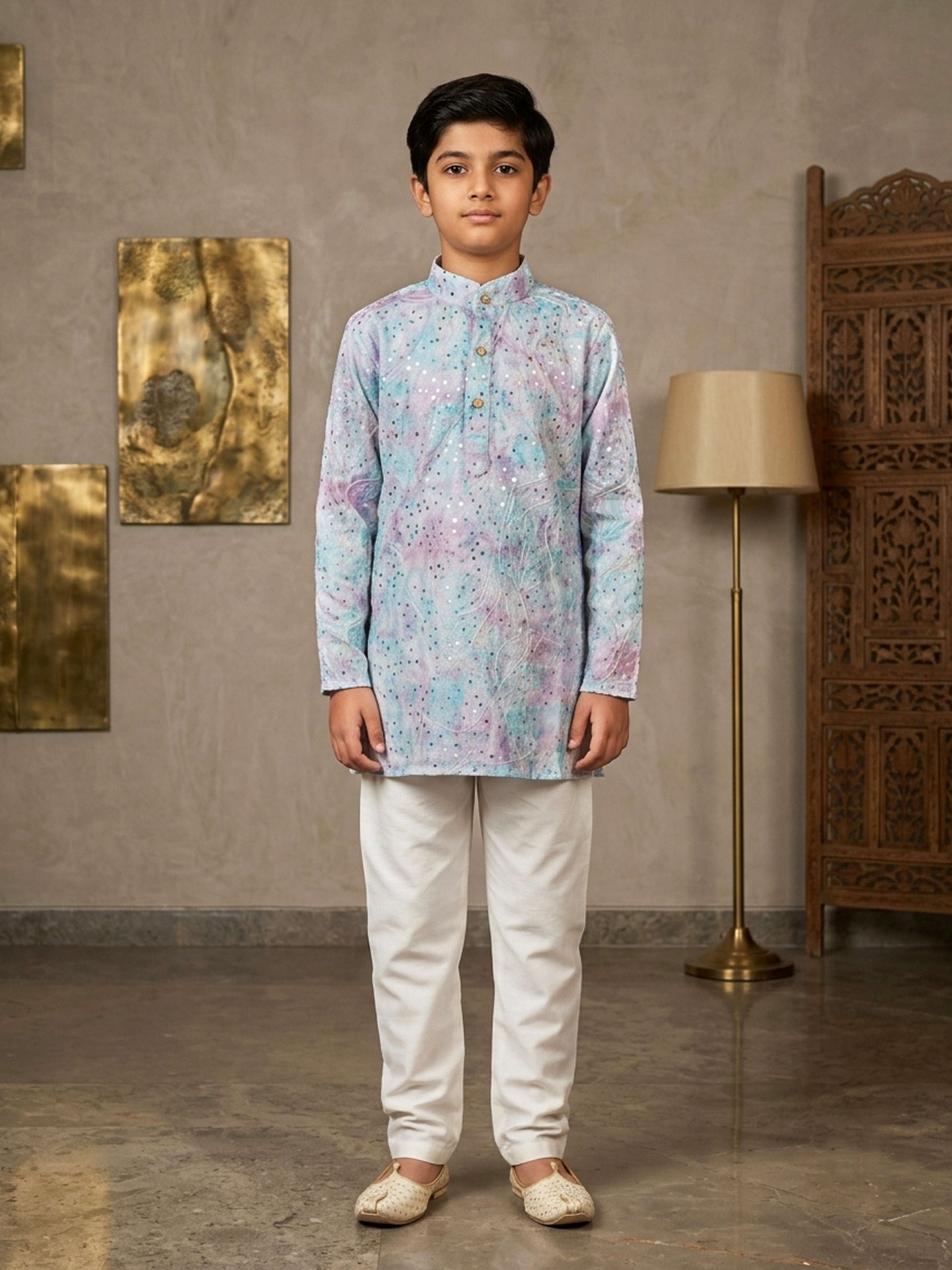 Blue Cotton Shibori Embroidered Kurta Pajama Set
