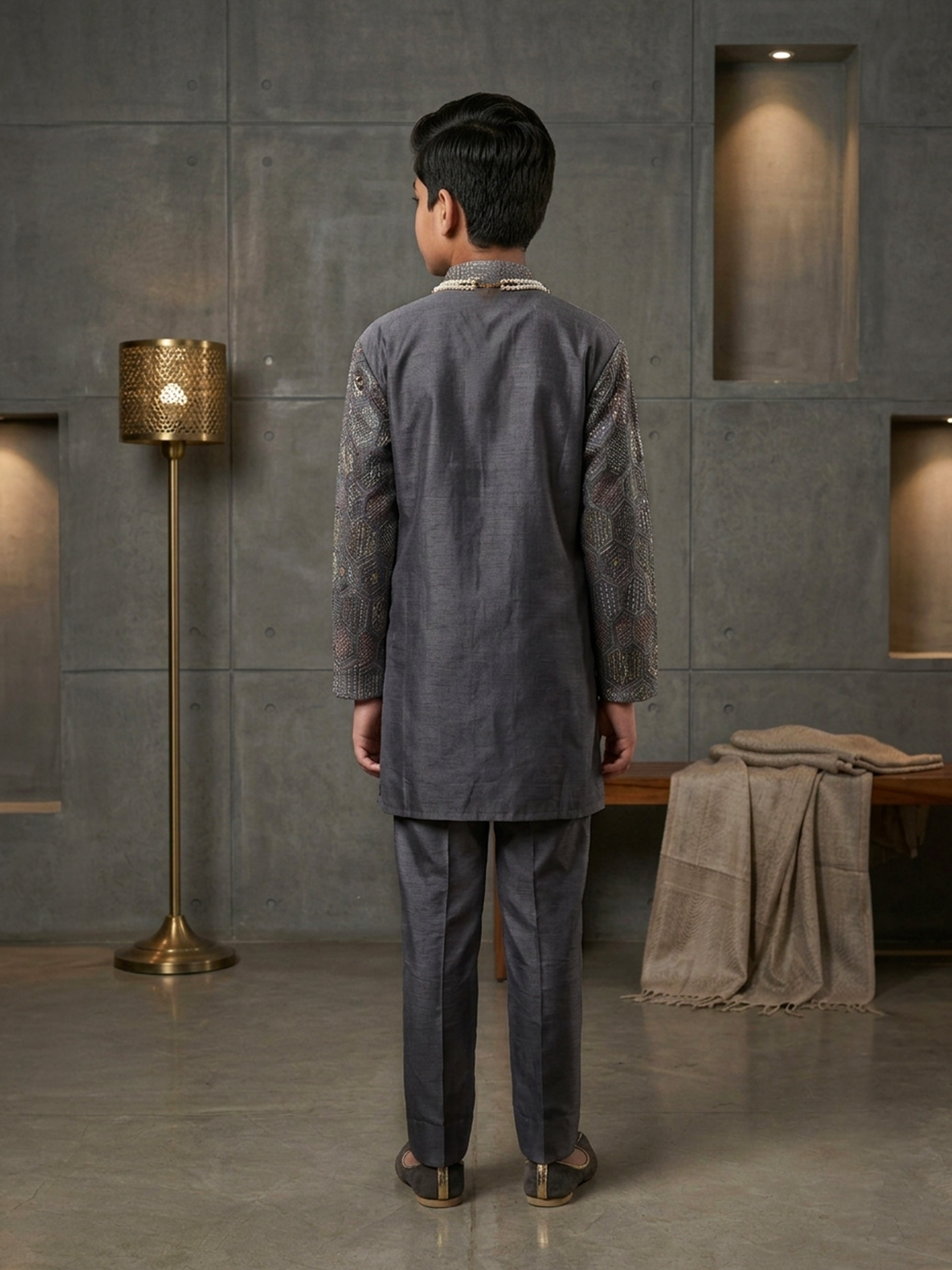 Transform your presence in this exquisite embroidered sherwani