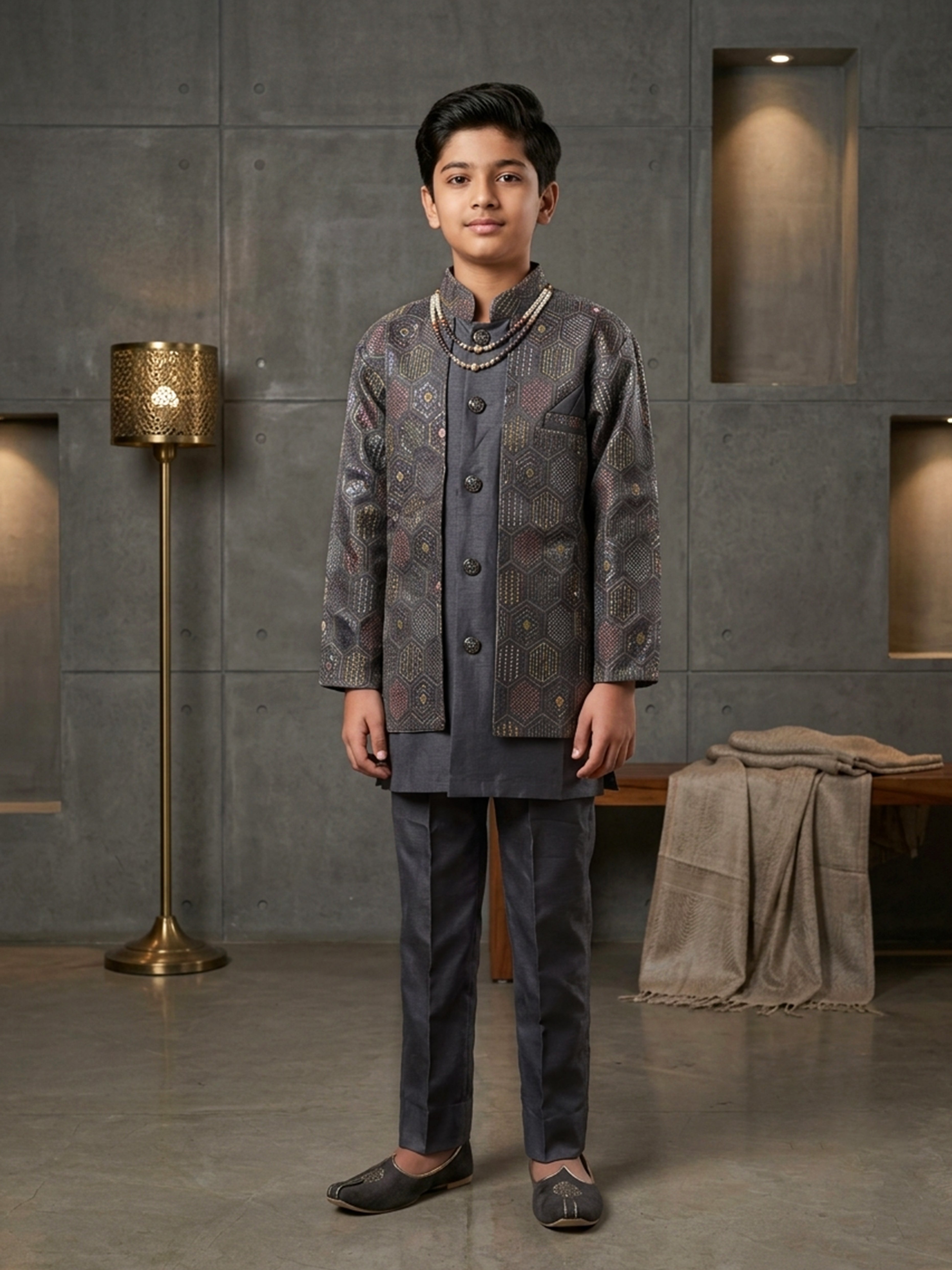 Transform your presence in this exquisite embroidered sherwani