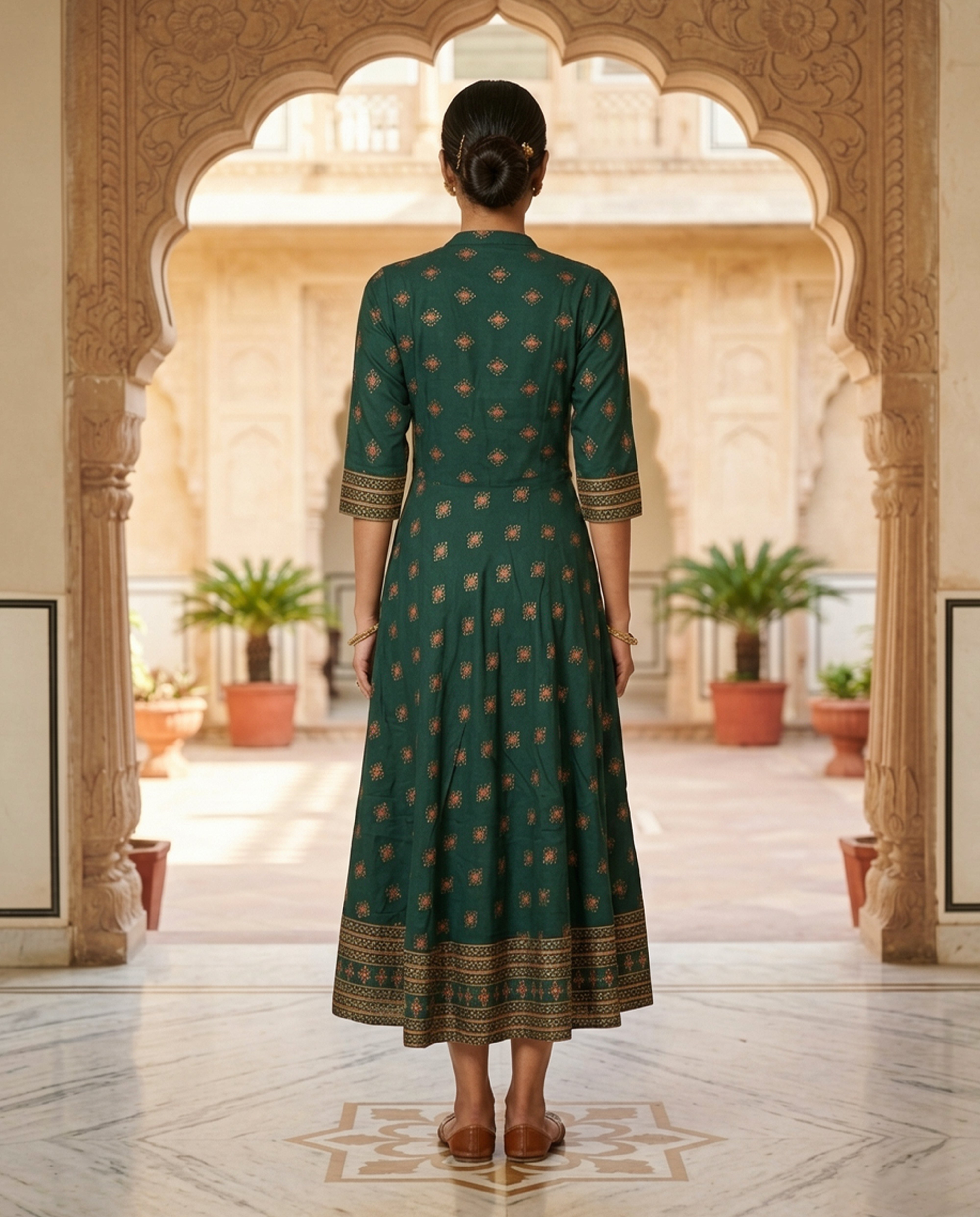 Green Cotton Foil Print Kurthi