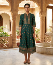 Green Cotton Foil Print Kurthi