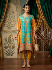 Floral Print Kaftan with Gota Patti Work