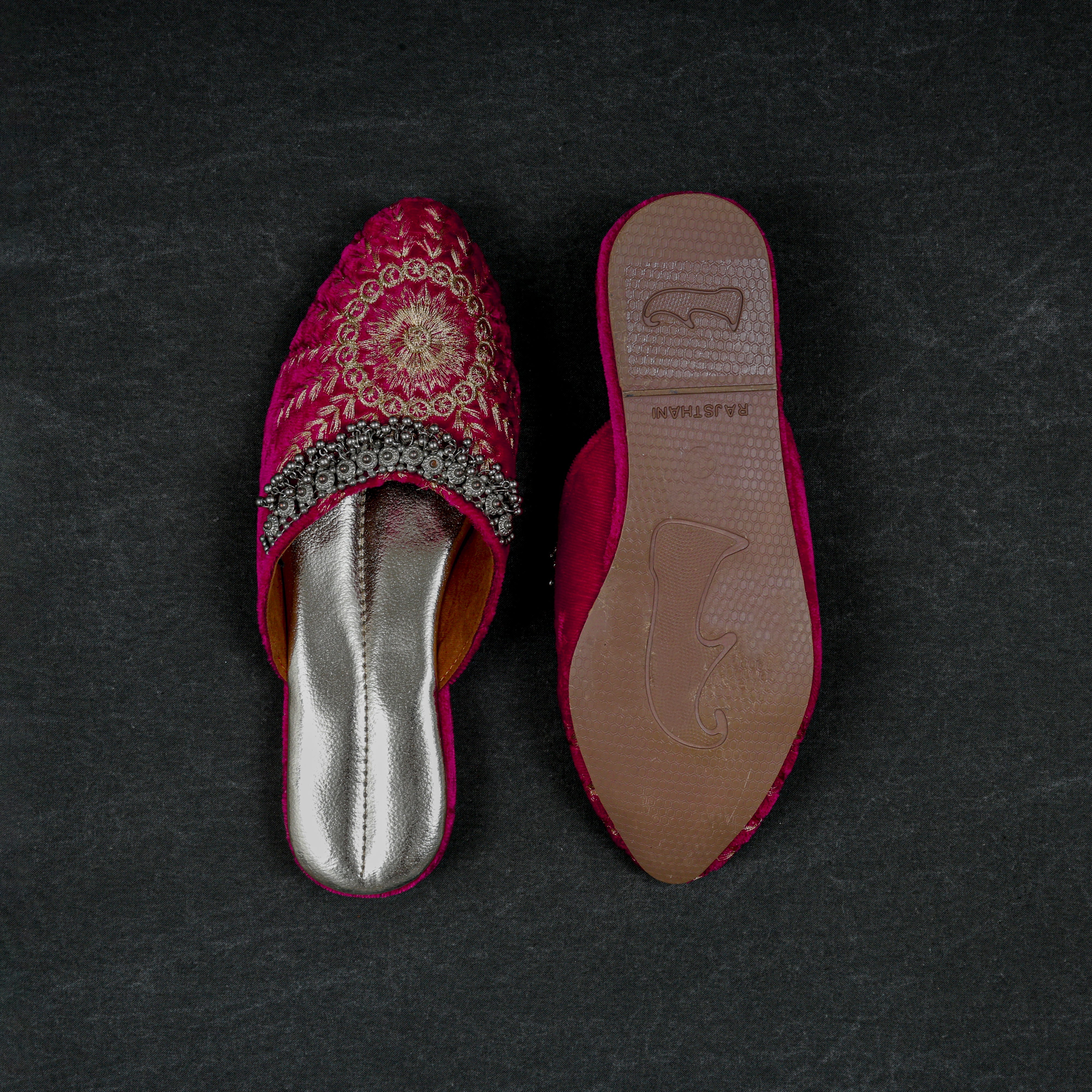 Rose Pink Velvet Two Tone Ethnic Mules