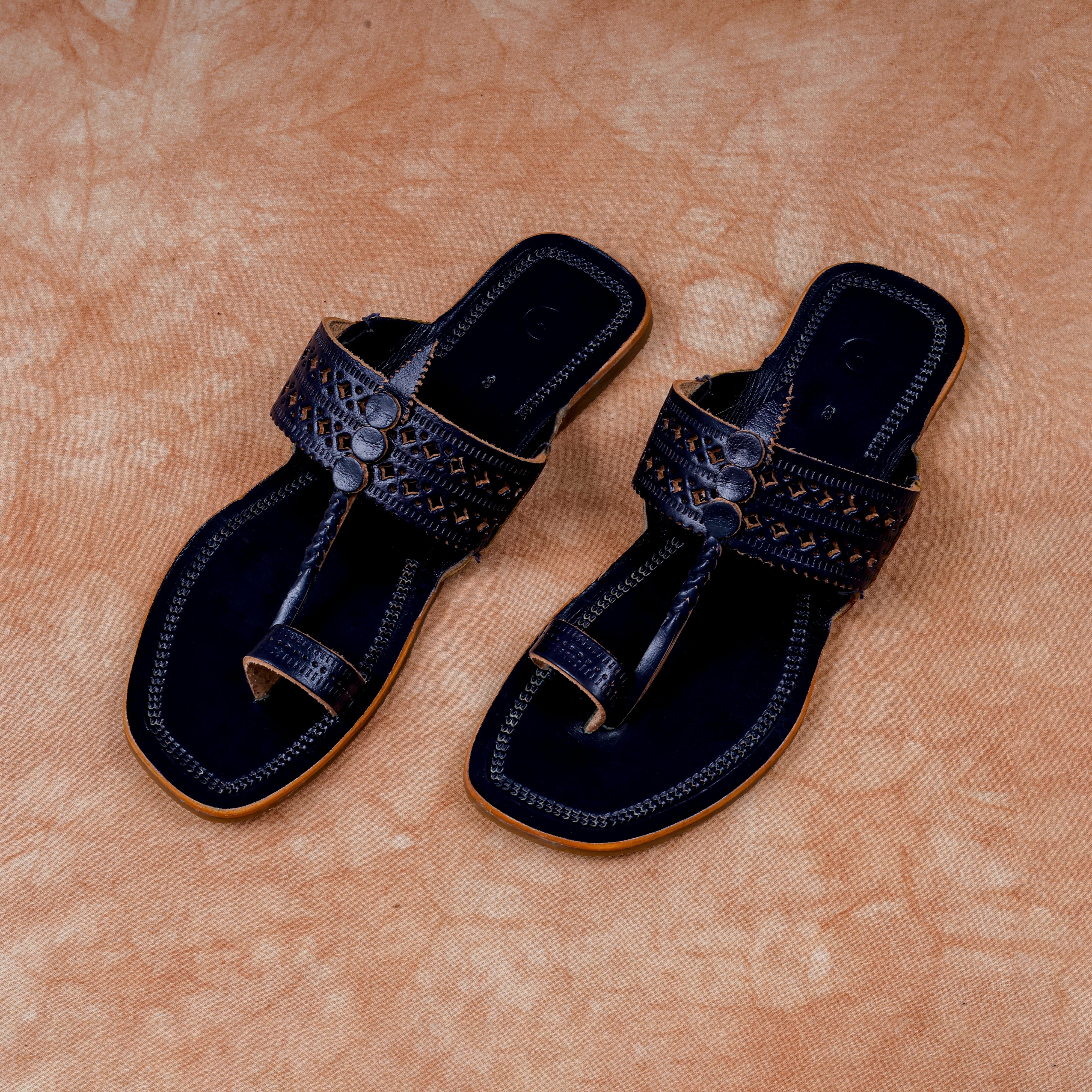 Navy Blue Open Toe Kolhapuri Sandals