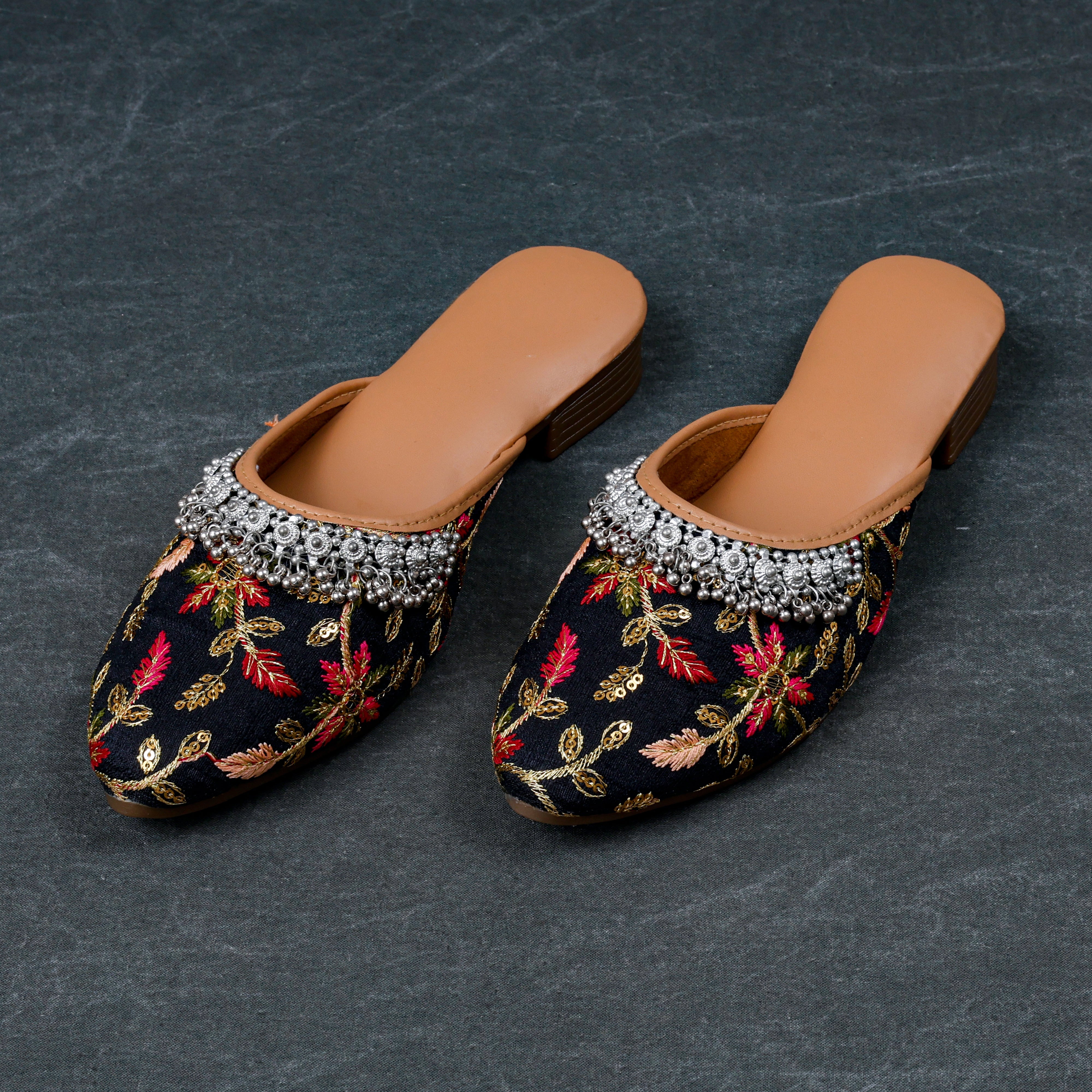 Black Soft Fabric Almond Mules