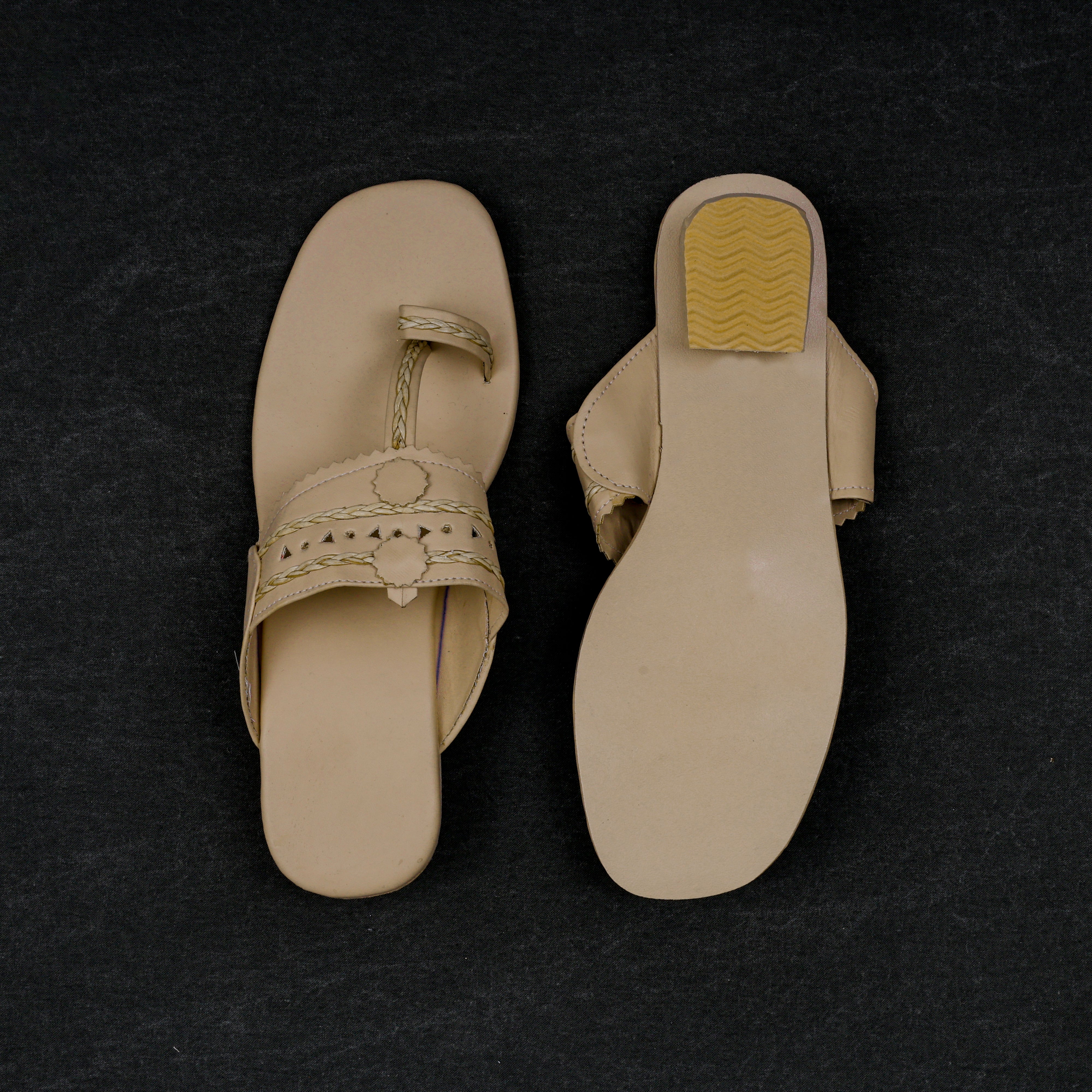 Beige Open Toe Ethnic Flats