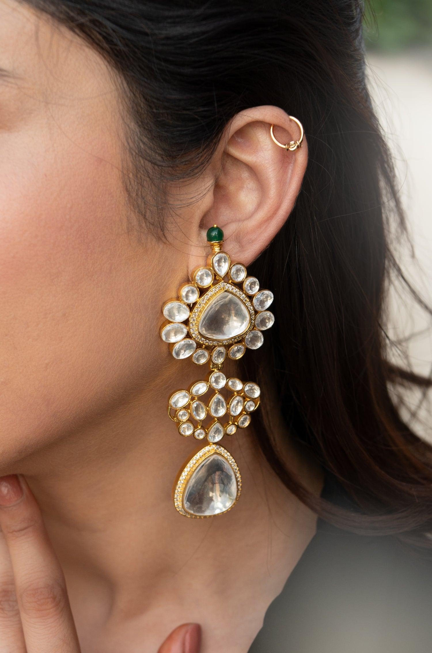 Sparkling CZ Polki & Pearl Ensemble Set - Dyulokha