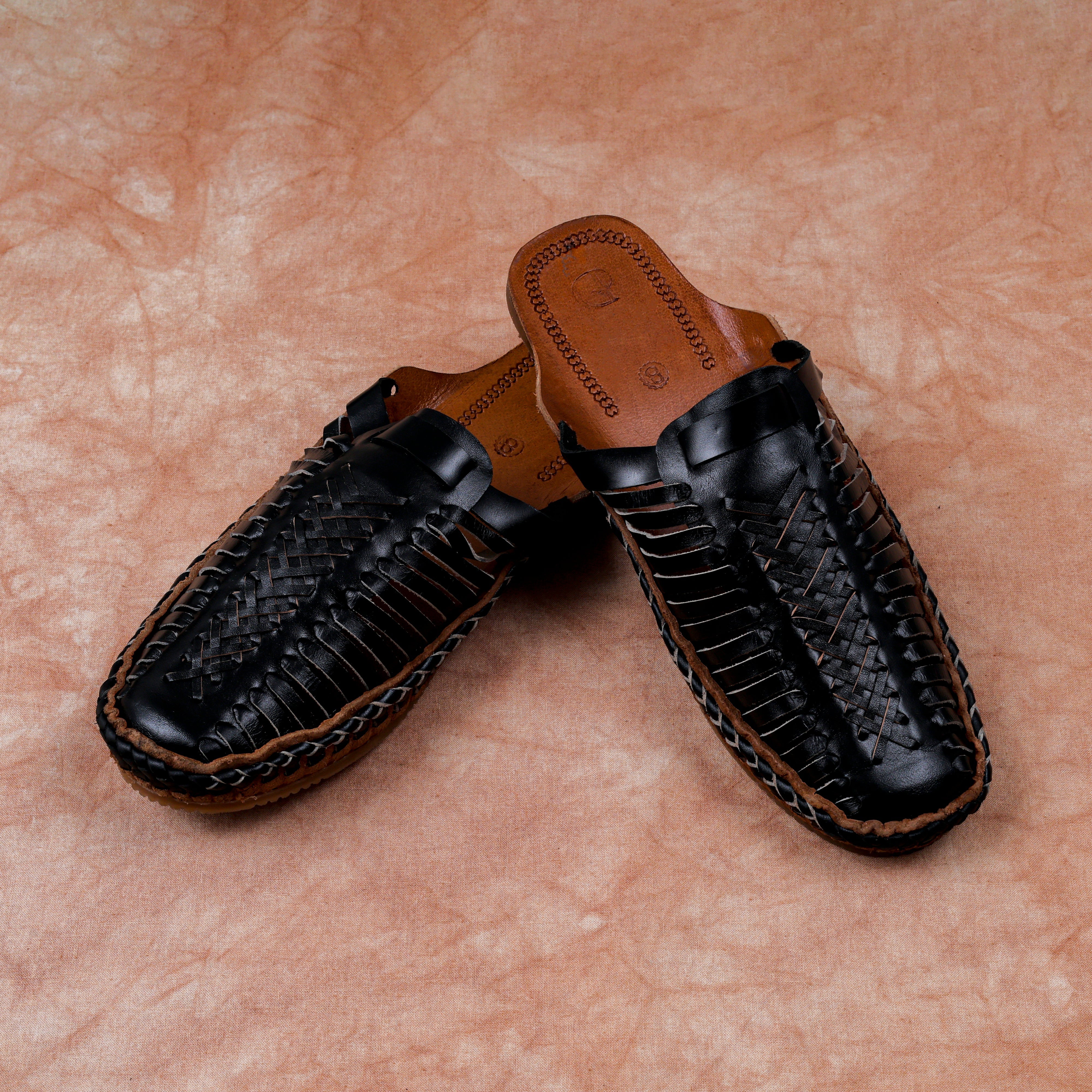 Black Handcrafted Leather Closed Toe Mules