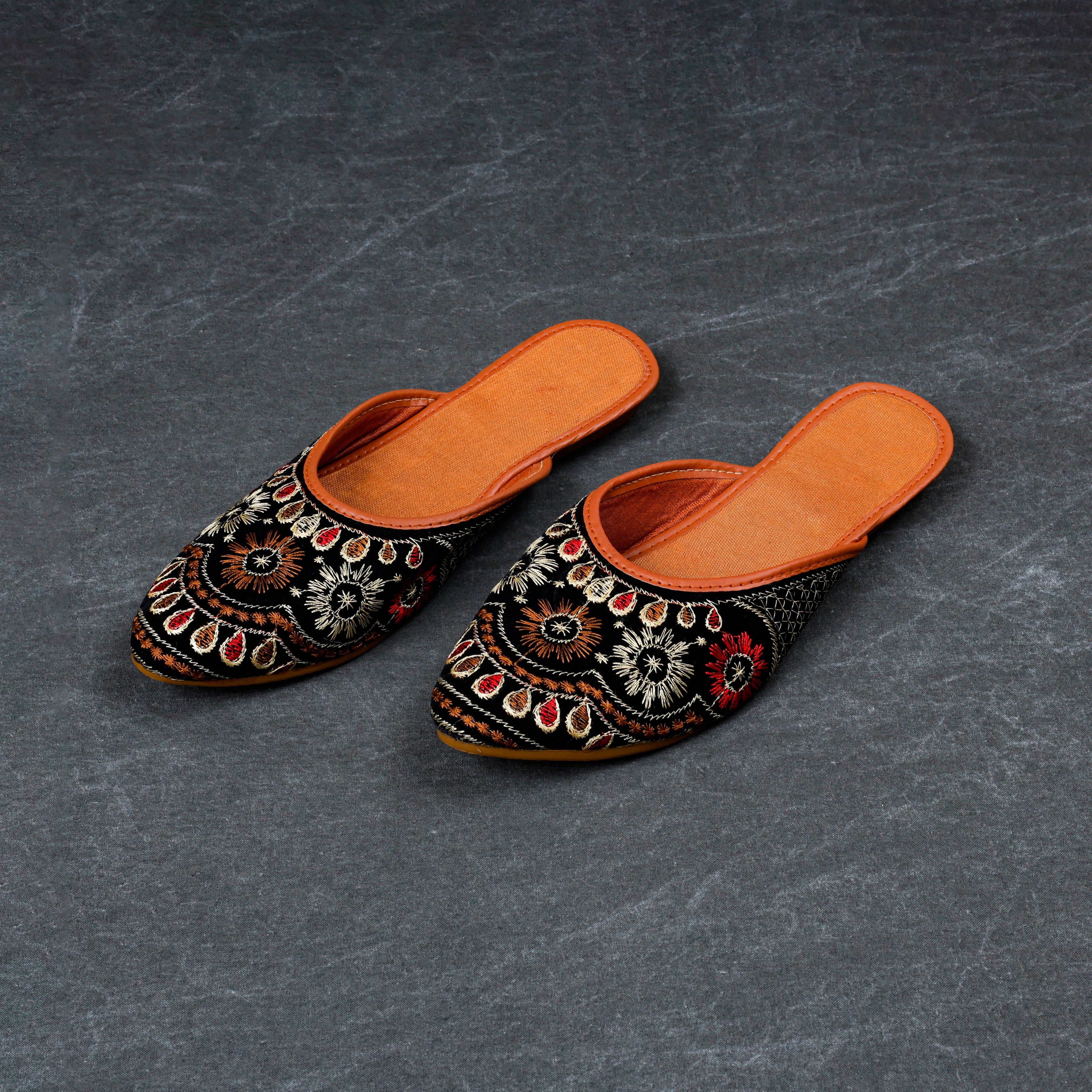 Black Velvet Slip On Mules