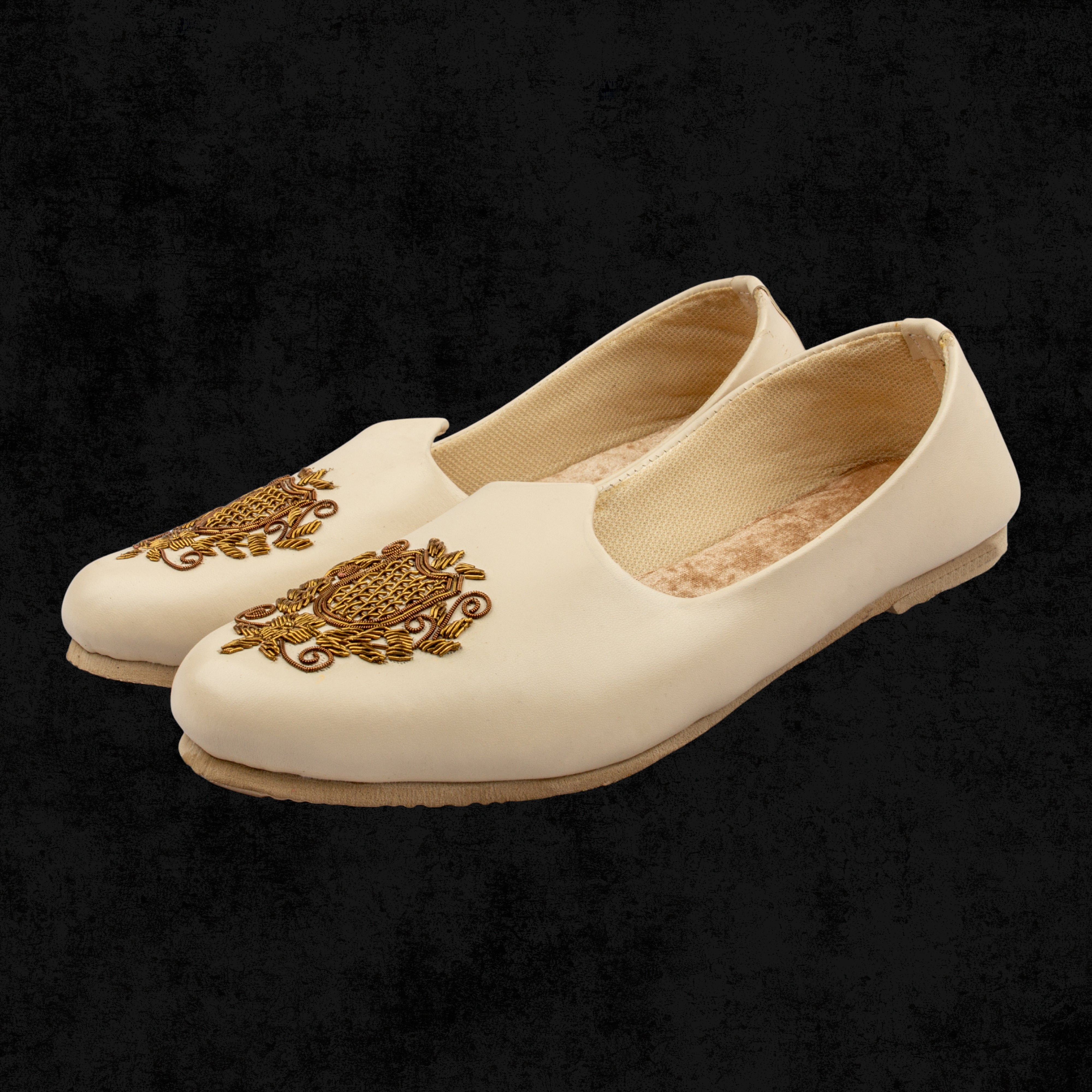 Cream Almond Shape Rexine Ethnic Loafers