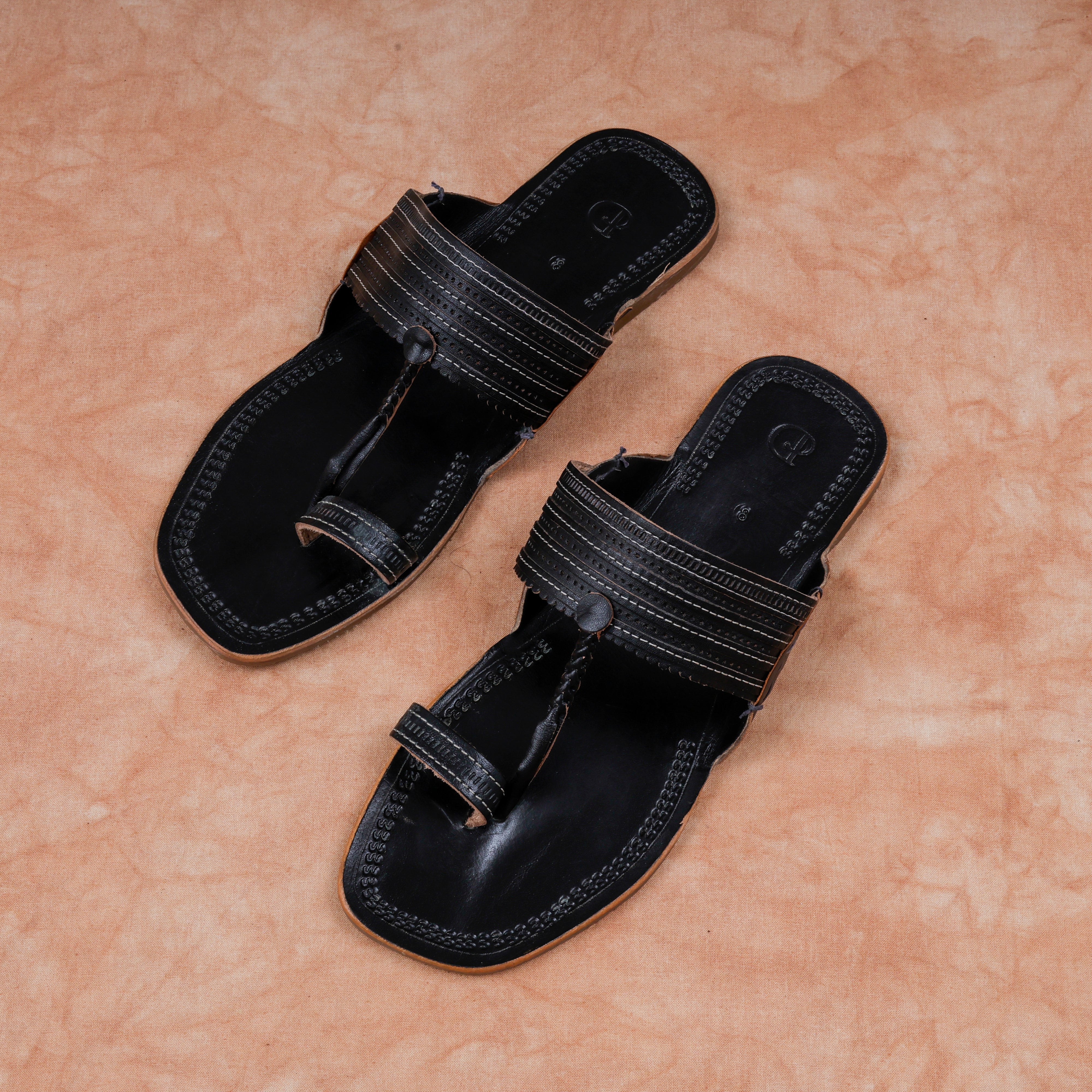 Black Patent Leather Kolhapuri Sandals
