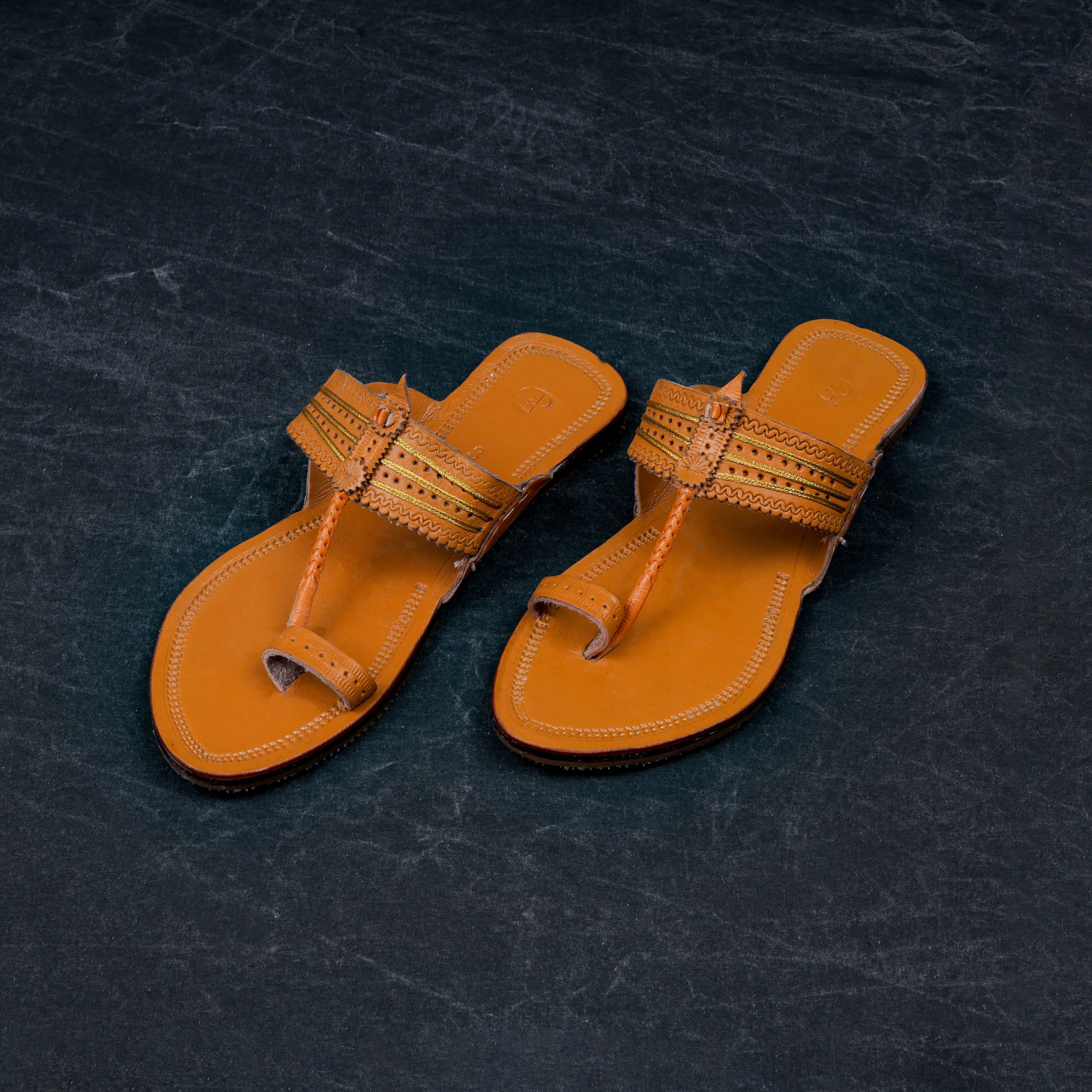 Brown Premium Leather Open Toe Ethnic Flats
