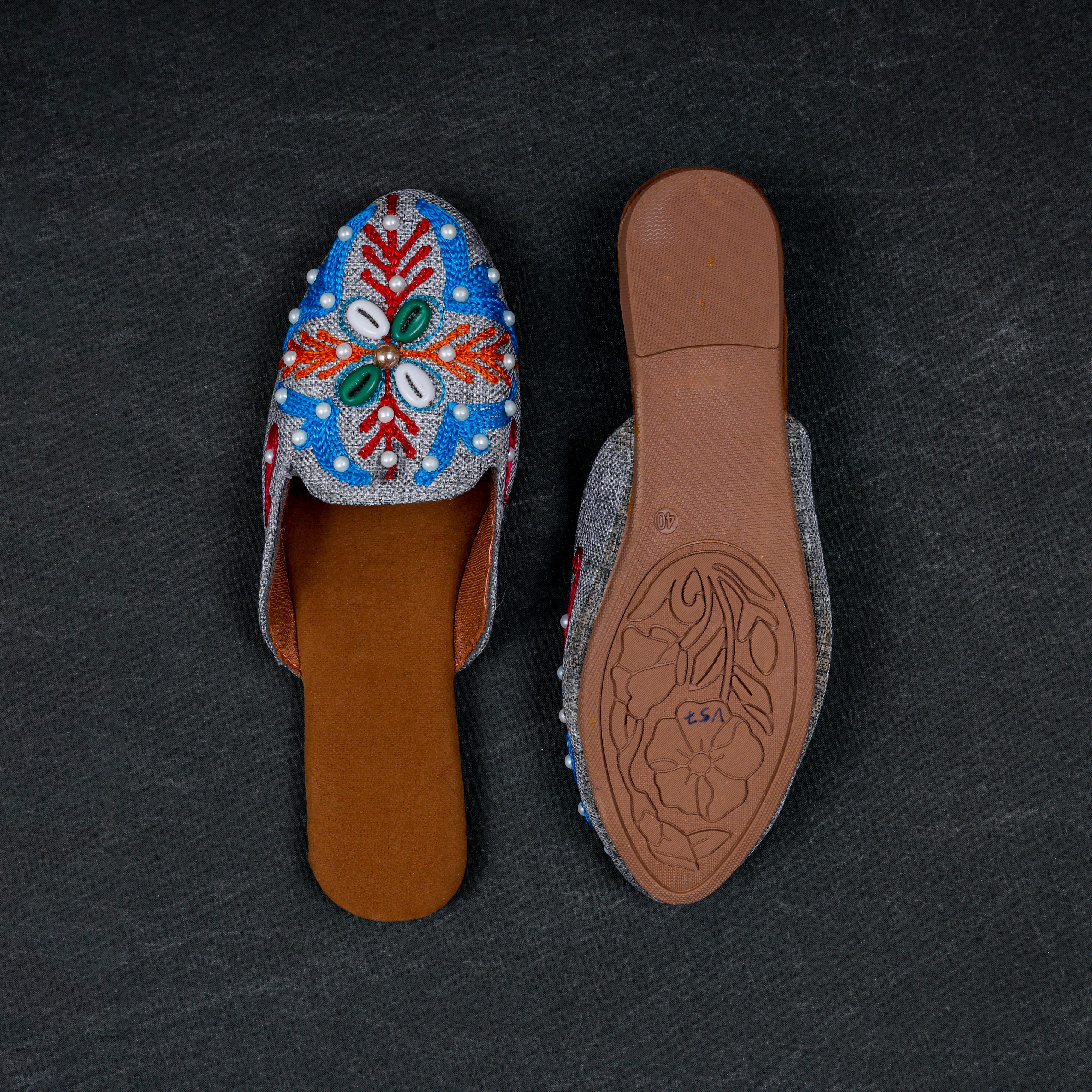 Multicolor Artisan Jute Flat Slip On Mules