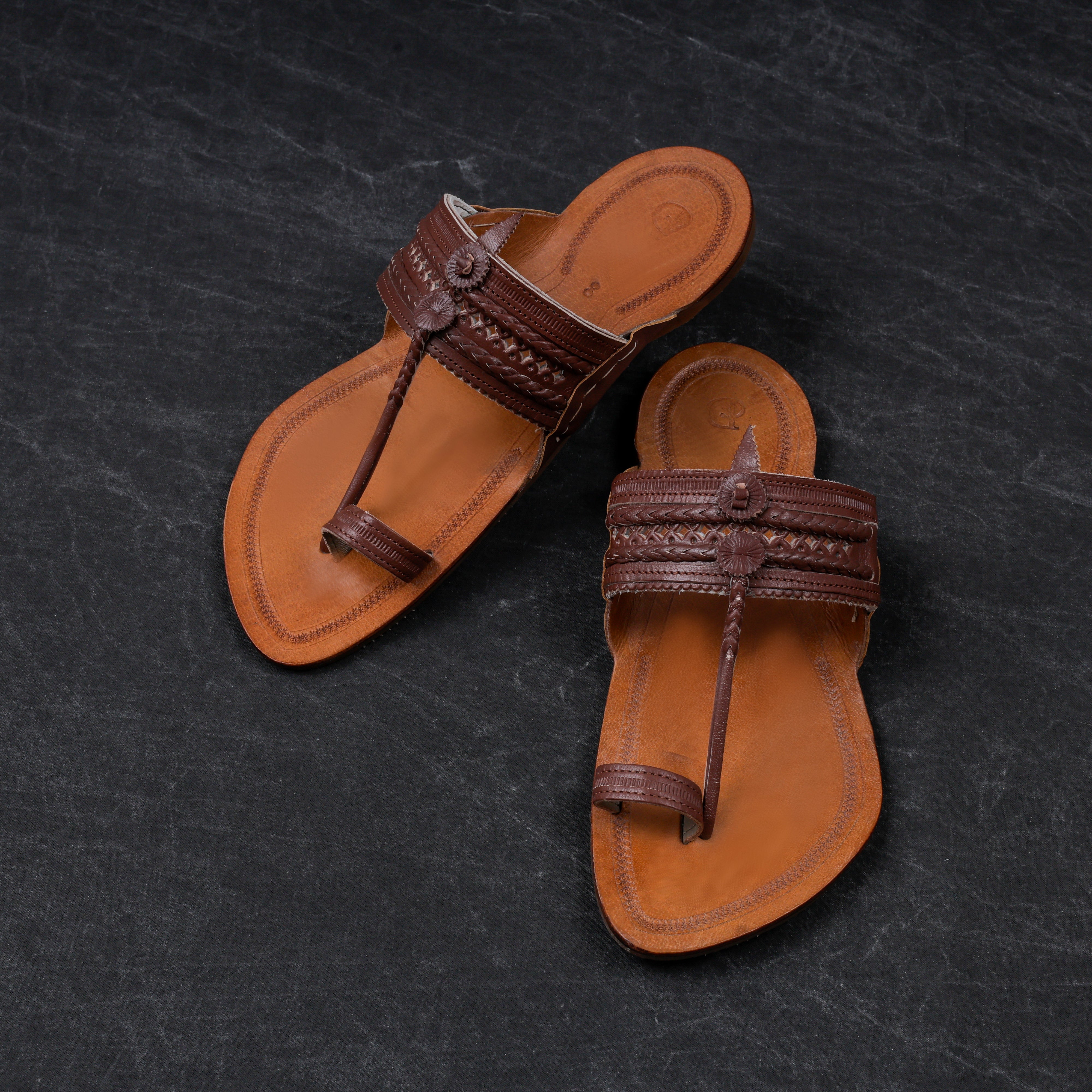 Light Brown Leather Slip On Kolhapuri Sandals