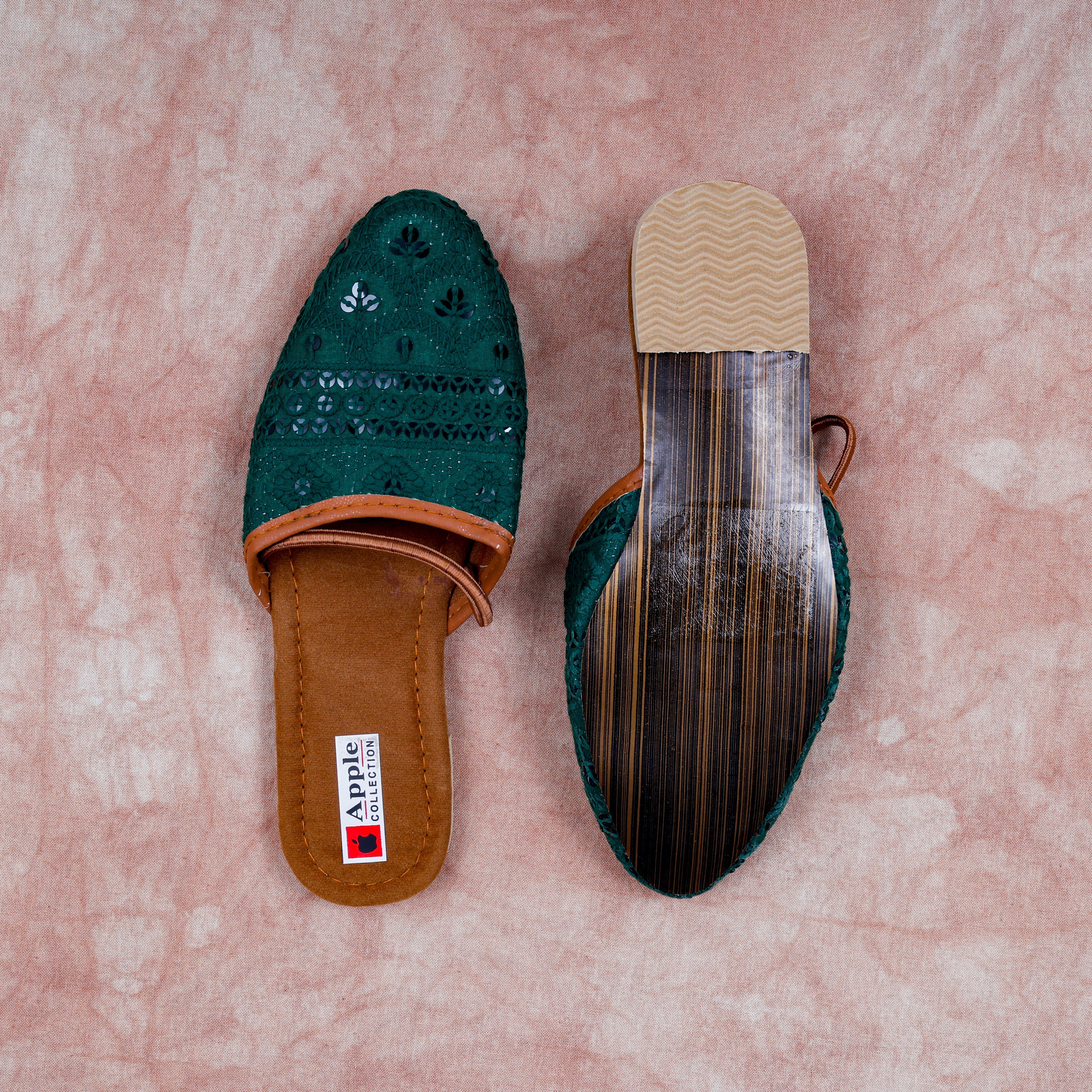 Almond Textured Green Ethnic Mules