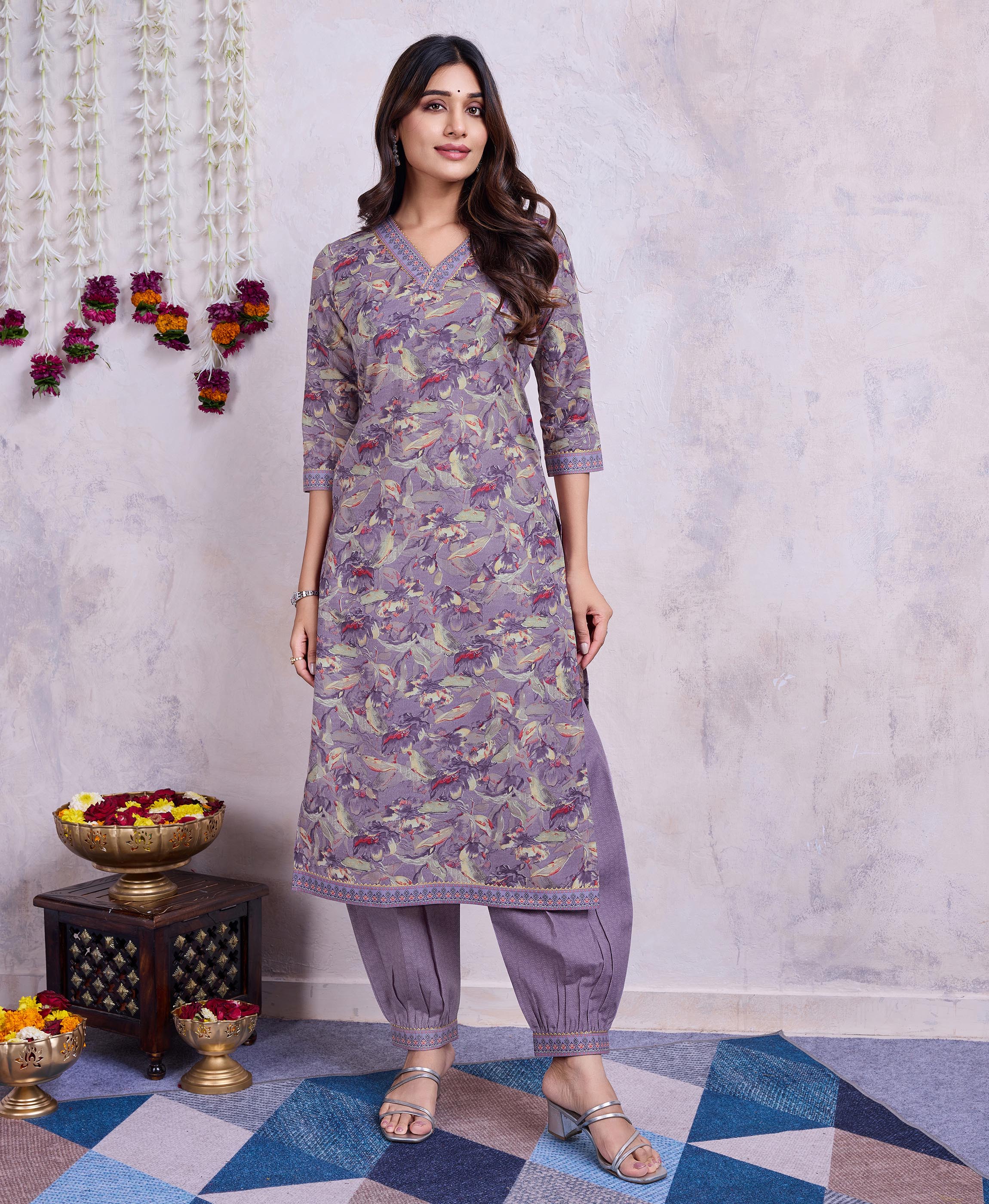 Lavender Cotton Embroidered Kurta