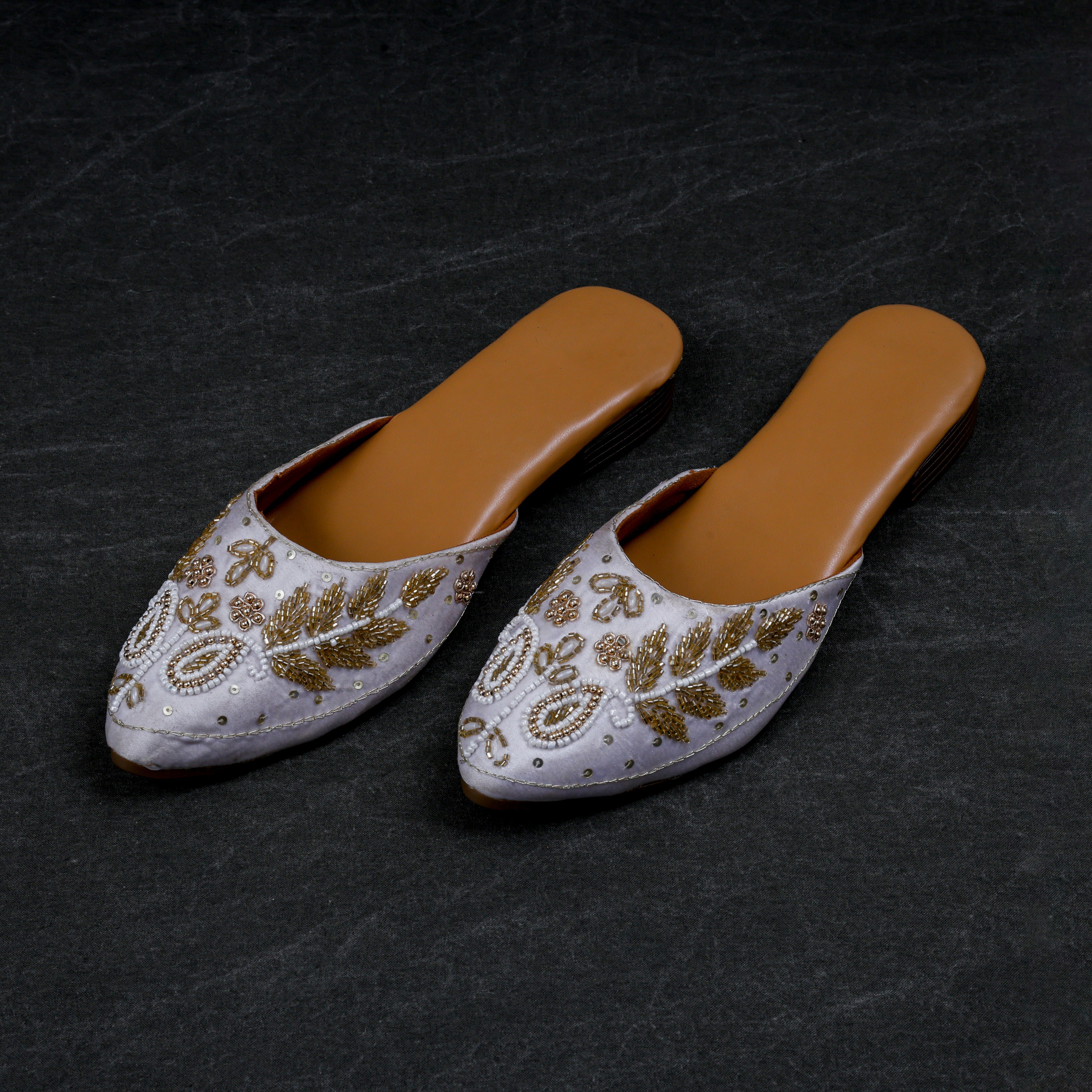 Two Tone Off White Mules With Textured Detail
