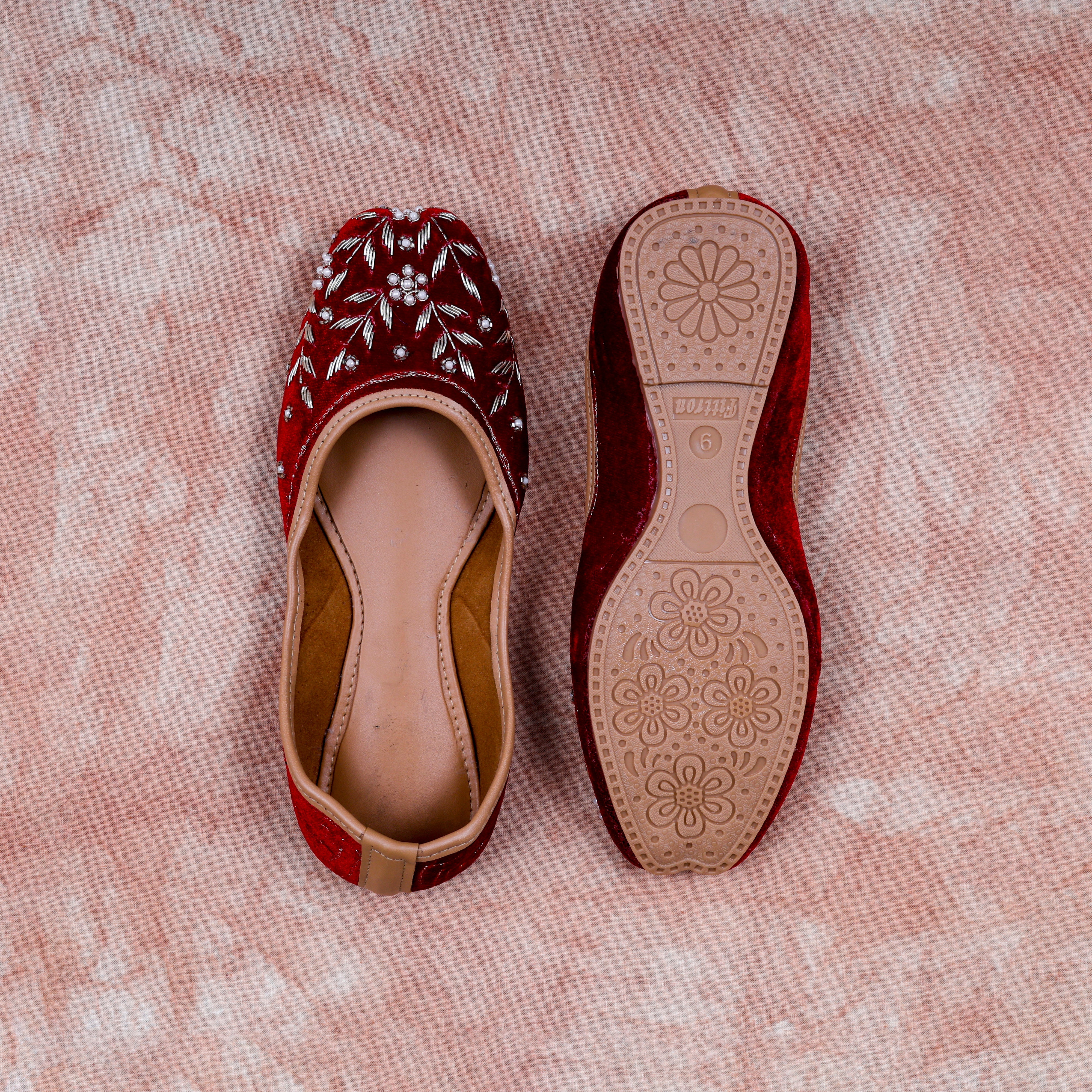 Maroon Velvet Two Tone Ethnic Jutti