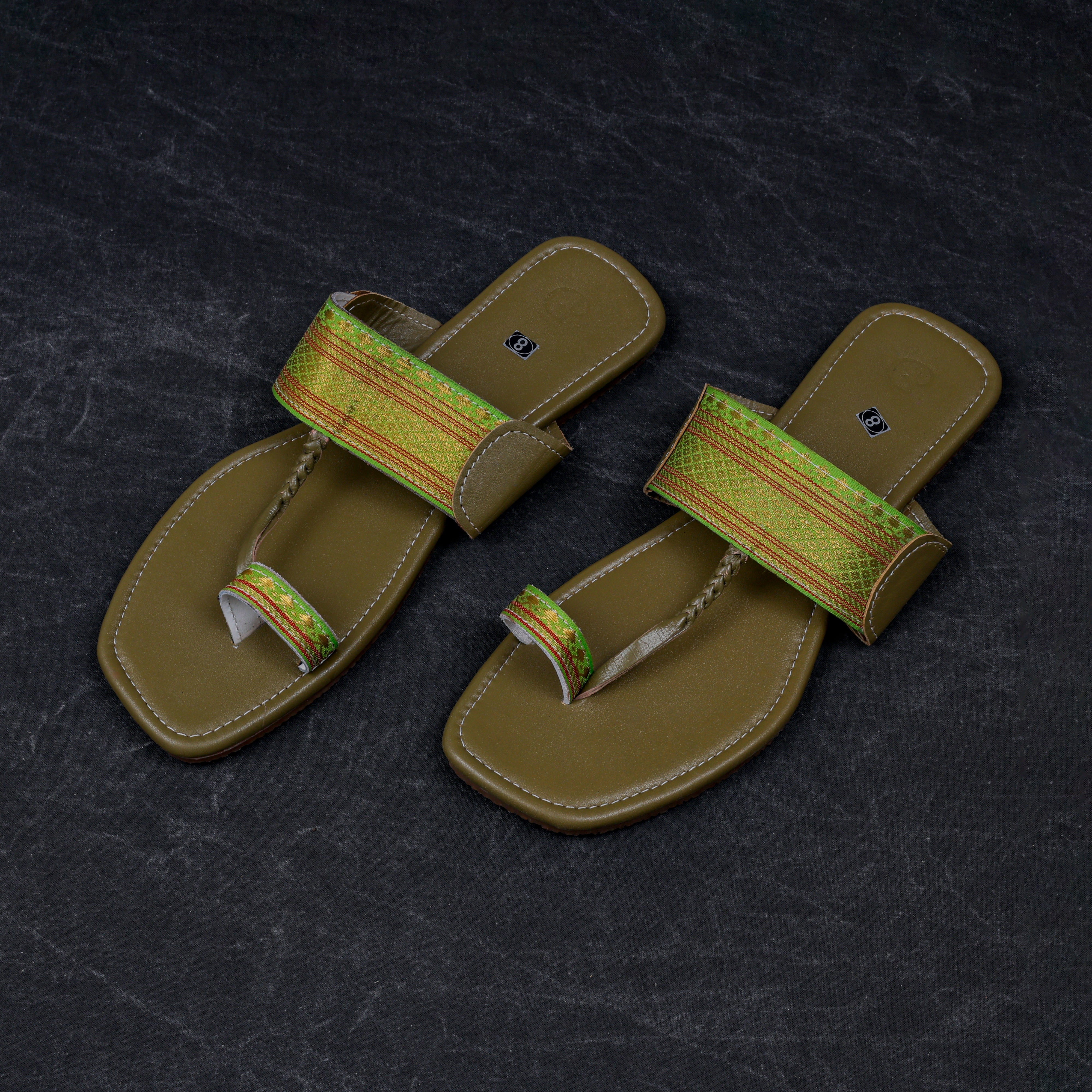 Olive Green Leather Kolhapuri Flats