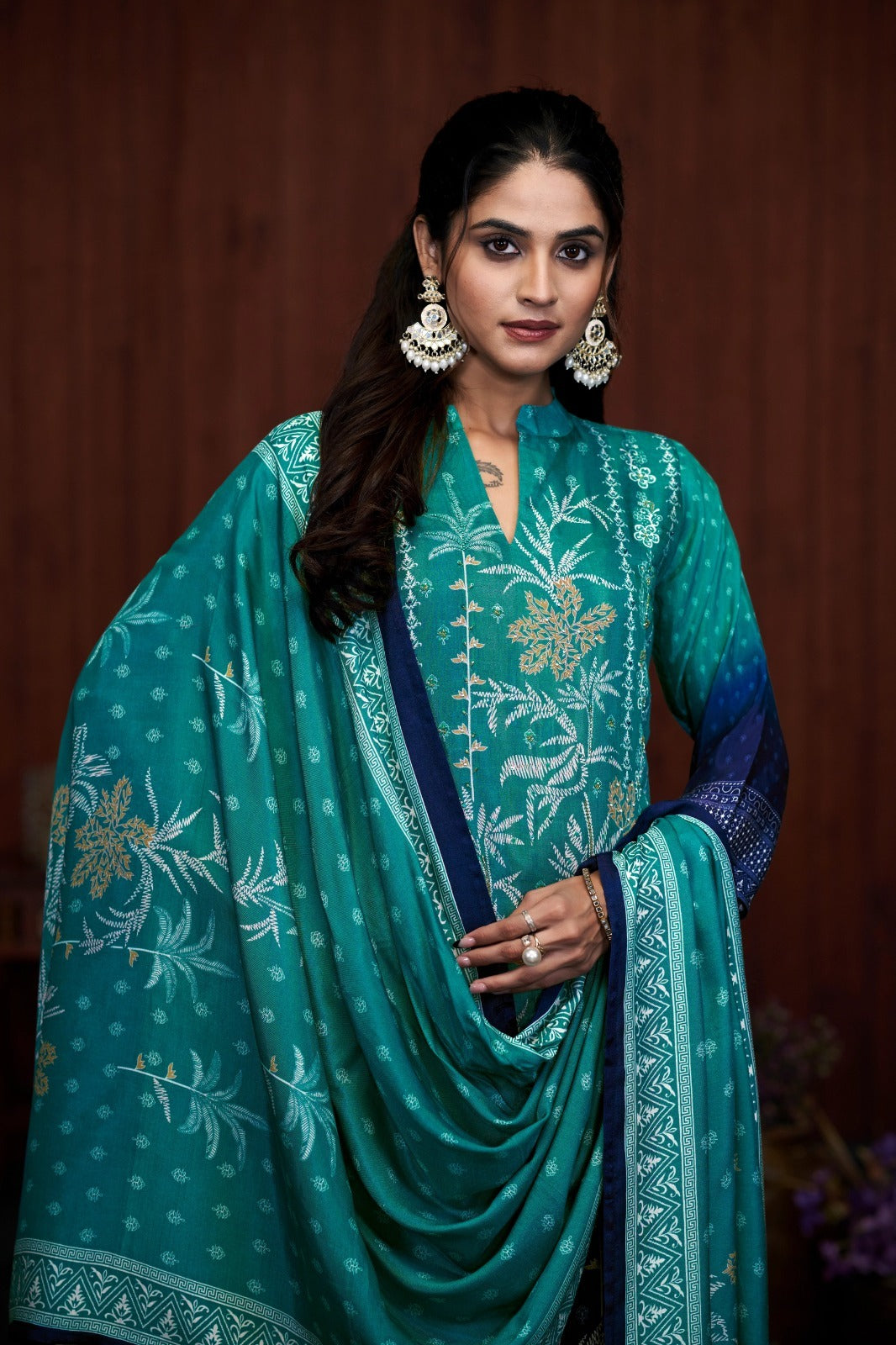 Sea Breeze Chinon Silk Embroidered Kurta Set