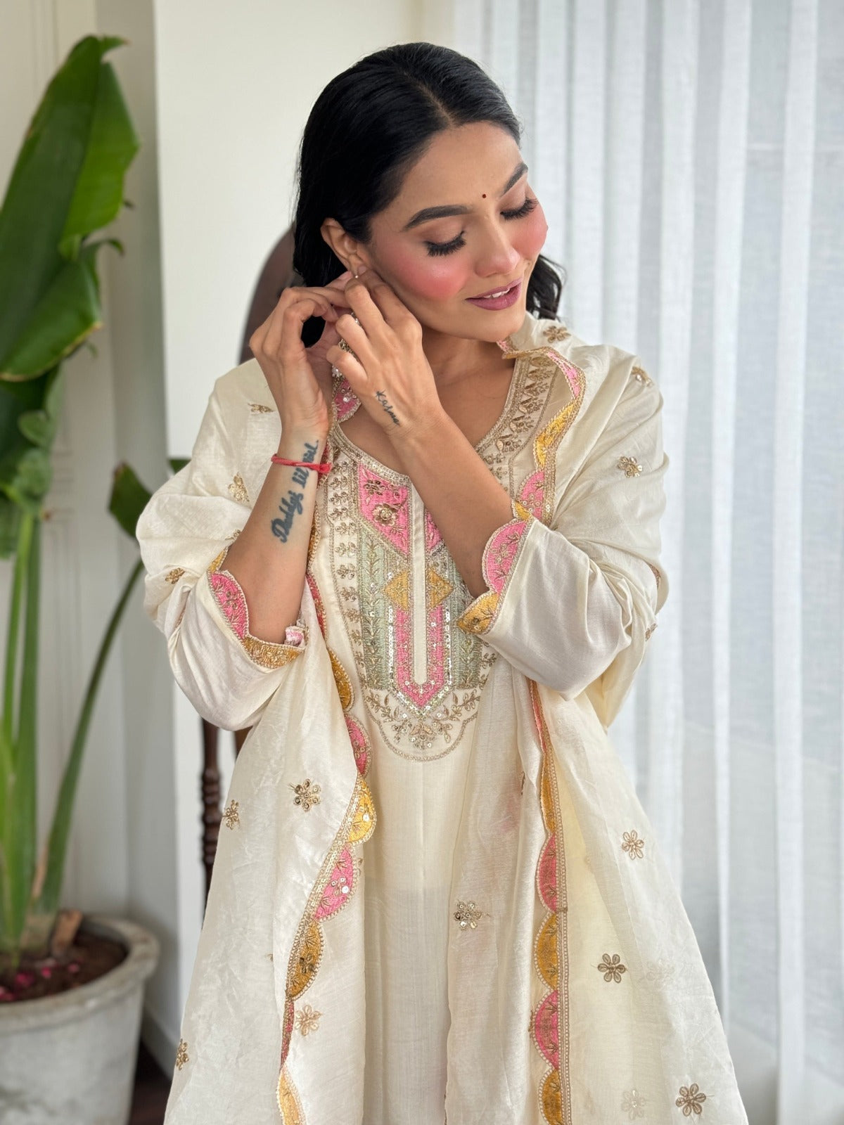 White Chanderi Silk Set with Elegant Embroidery