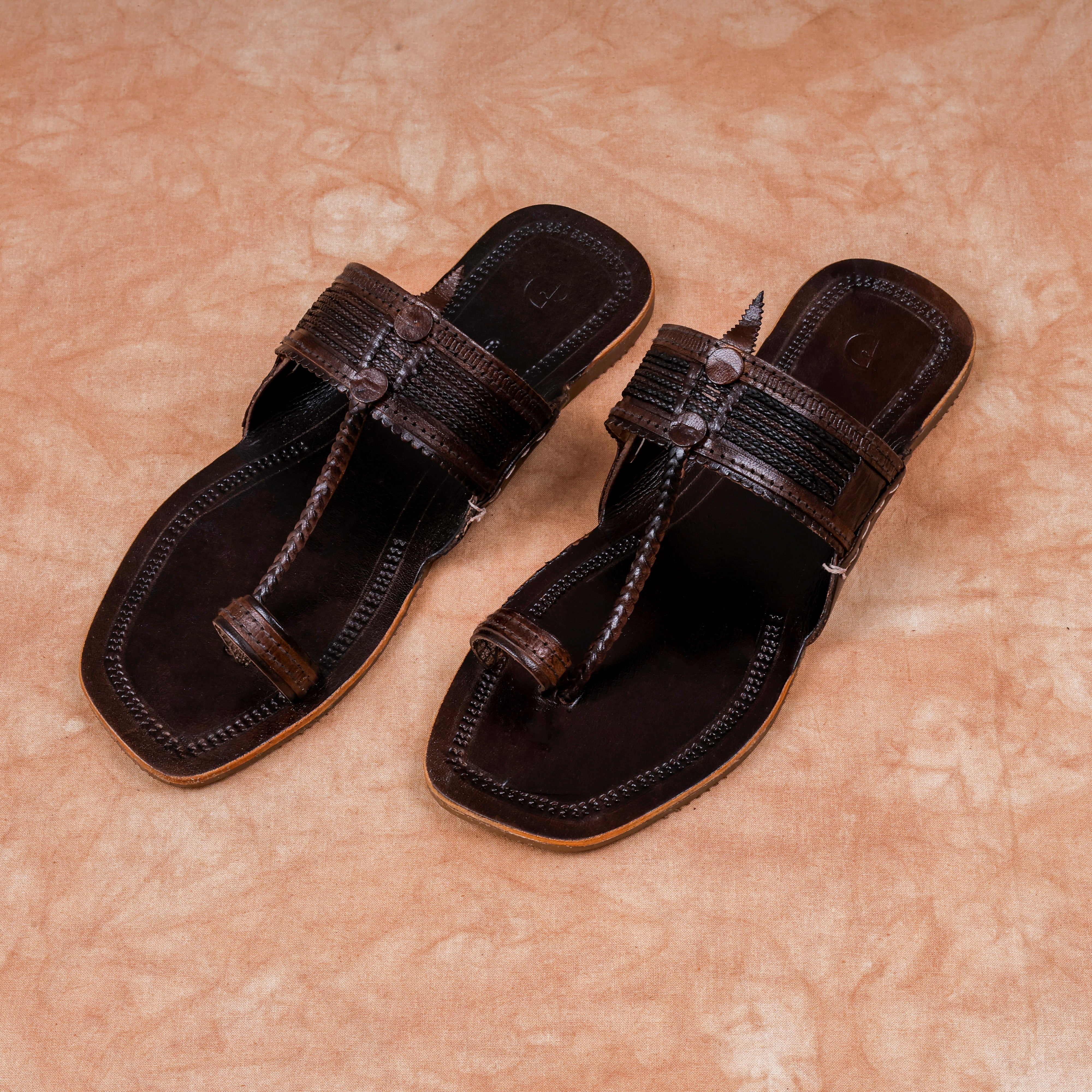Dark Brown Handcrafted Leather Kolhapuri Sandals
