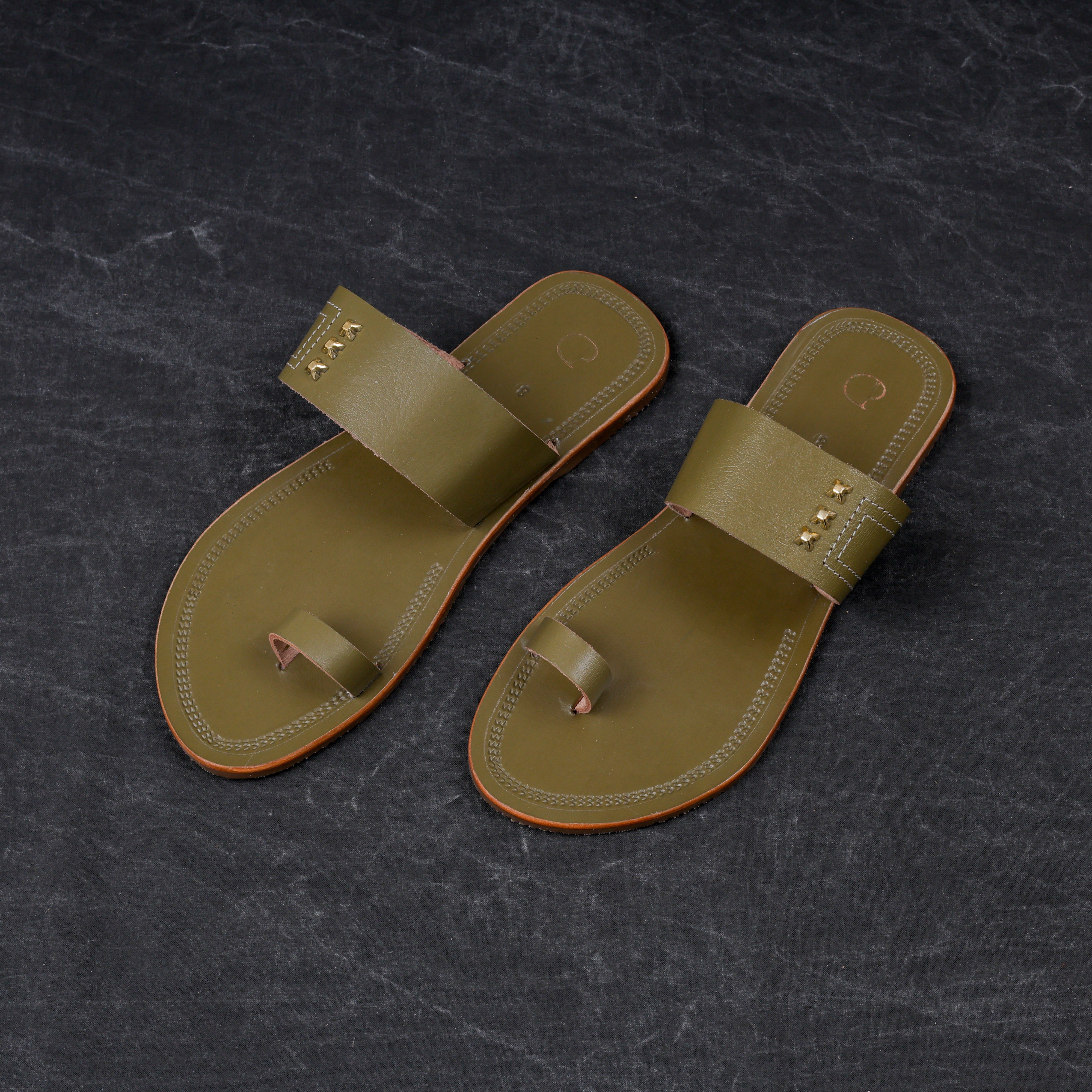 Olive Green Patent Leather Kolhapuri