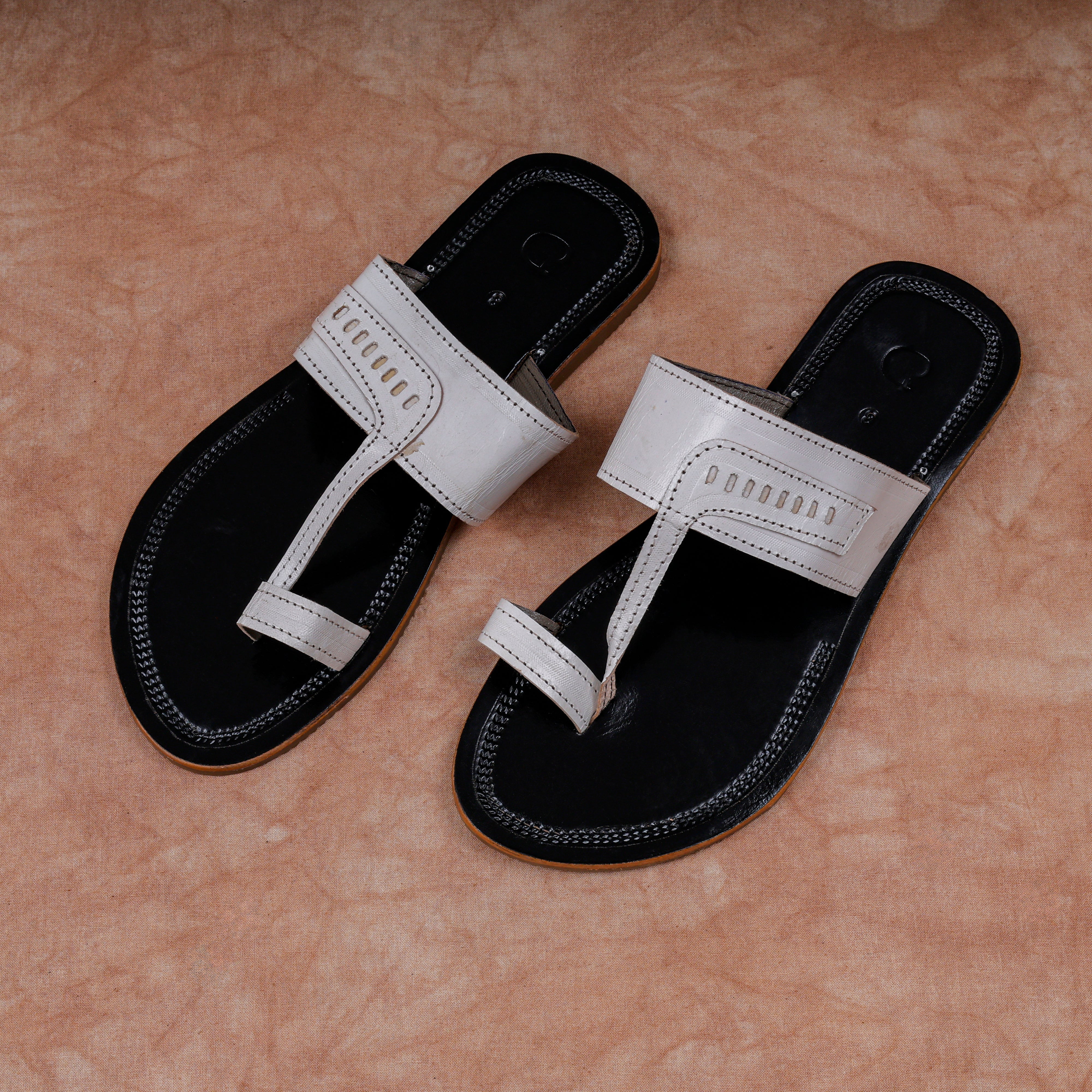 Black Two Tone Leather Kolhapuri Sandals