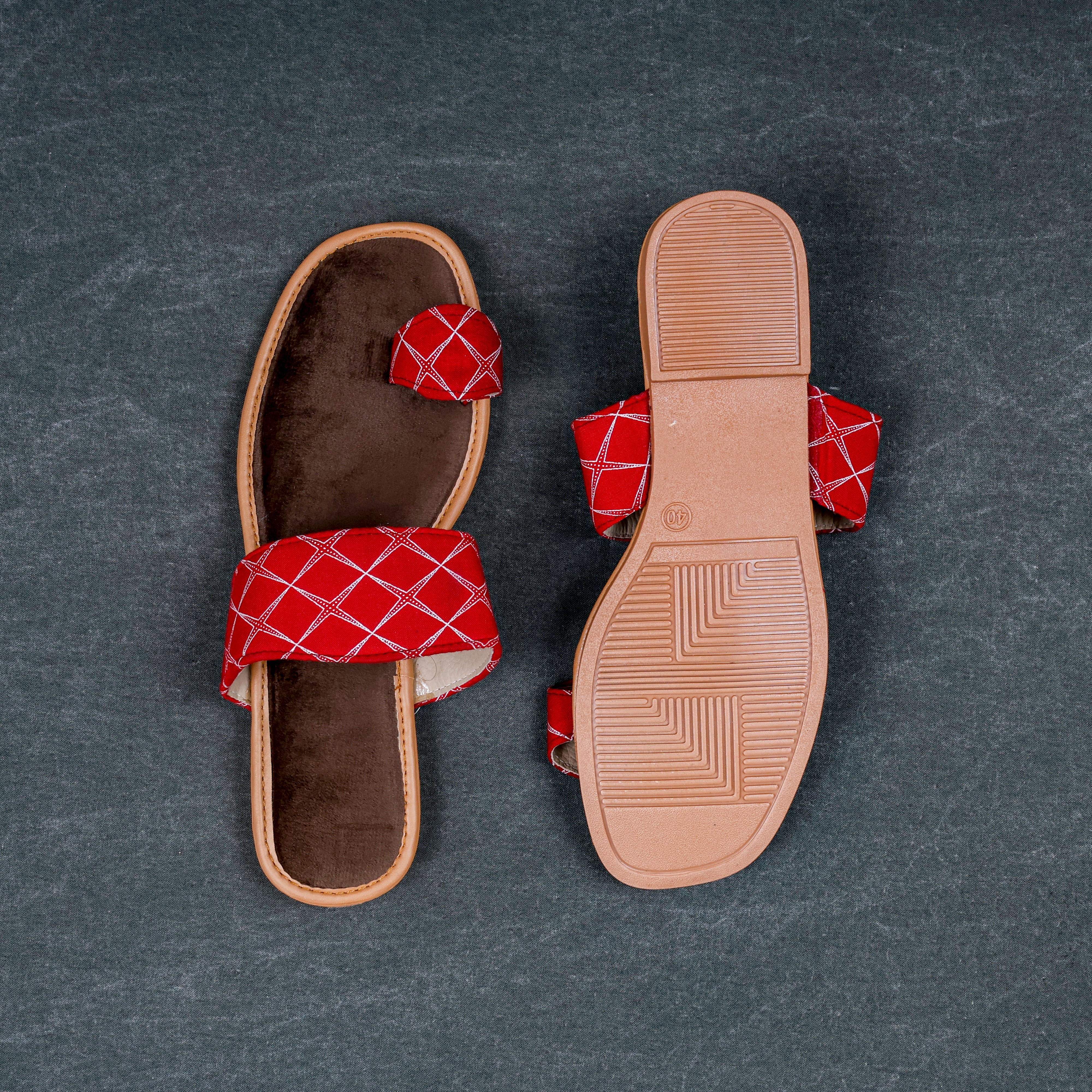 Red Textured Artisan Ethnic Flats