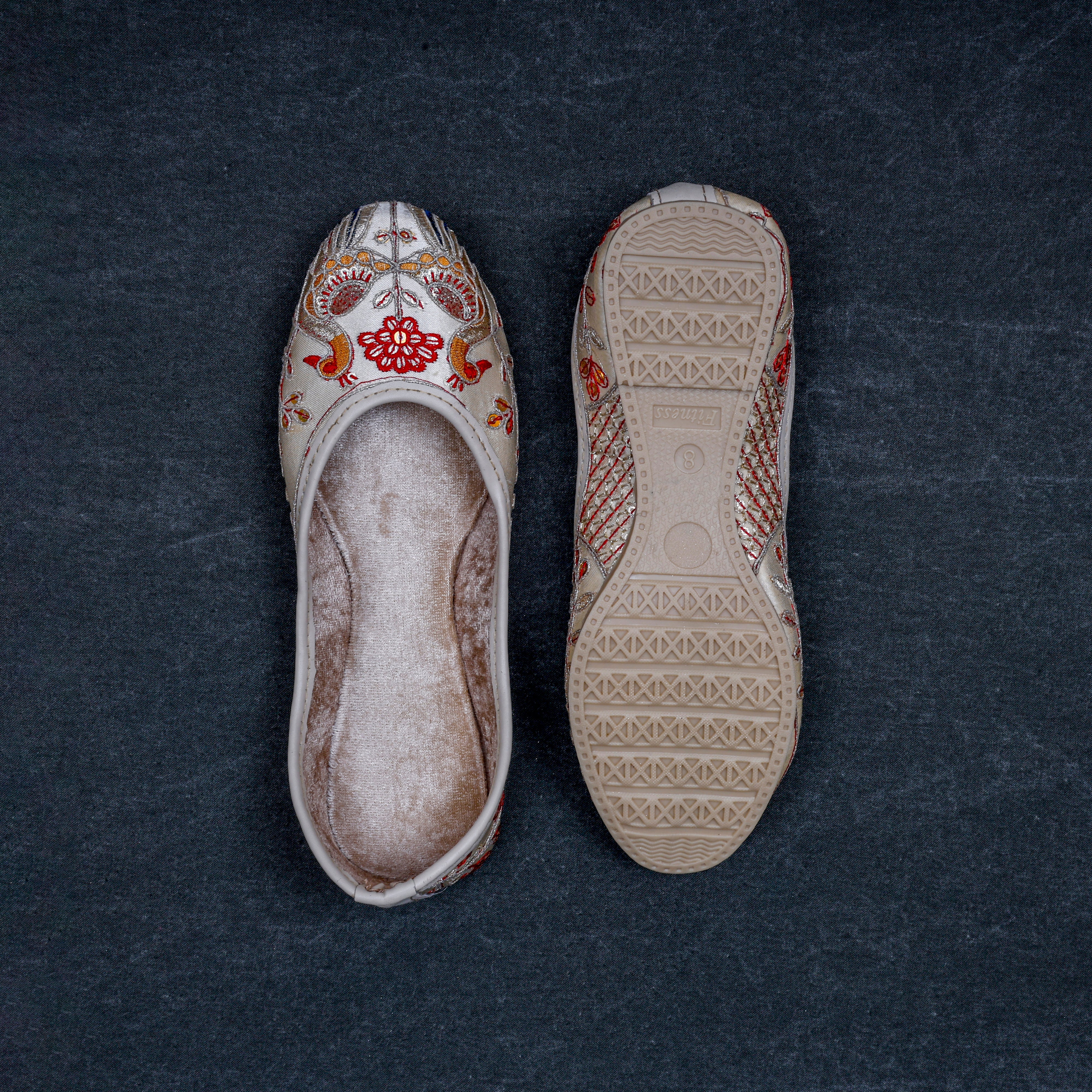 Off White Almond Fabric Ethnic Jutti