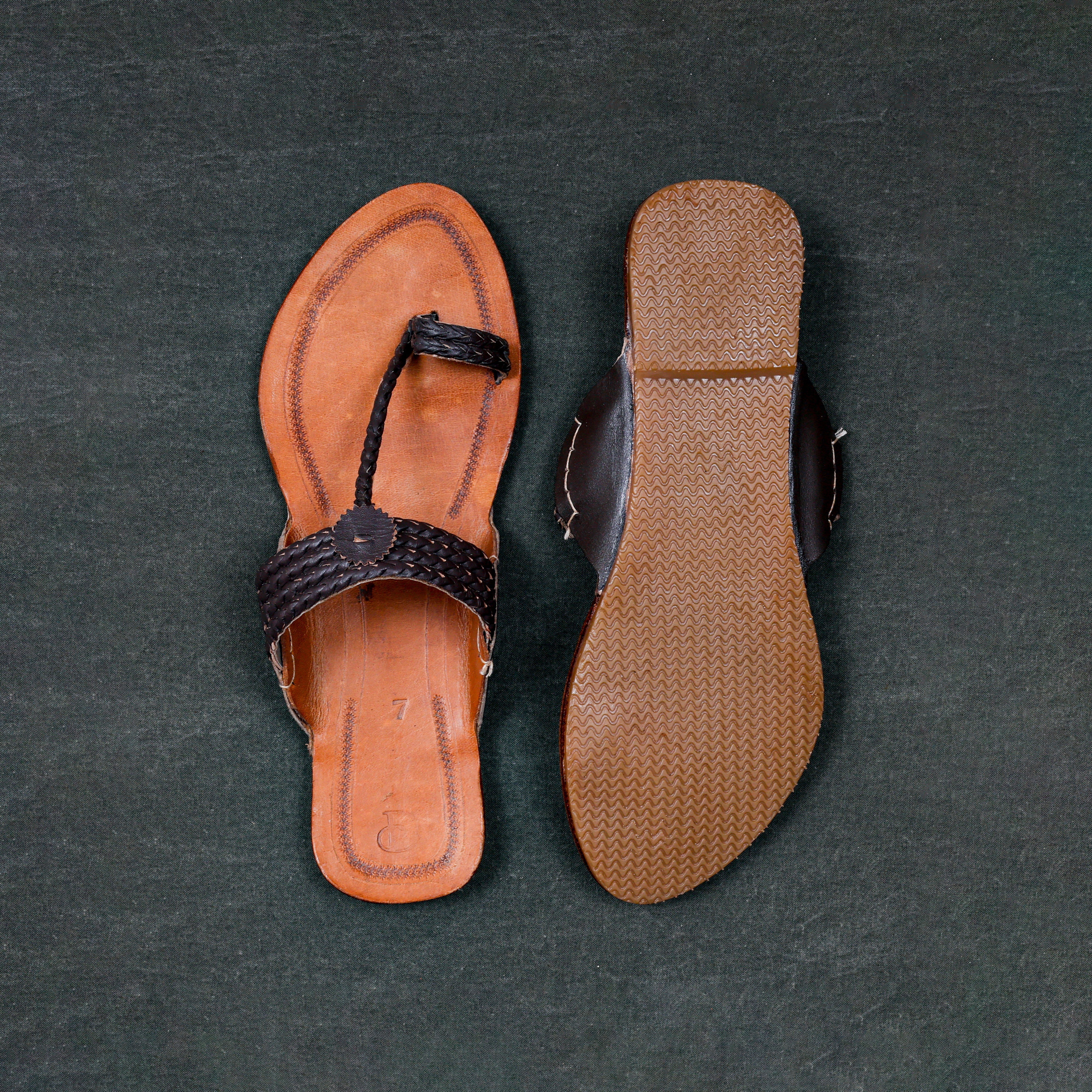 Tan Patent Kolhapuri Sandals