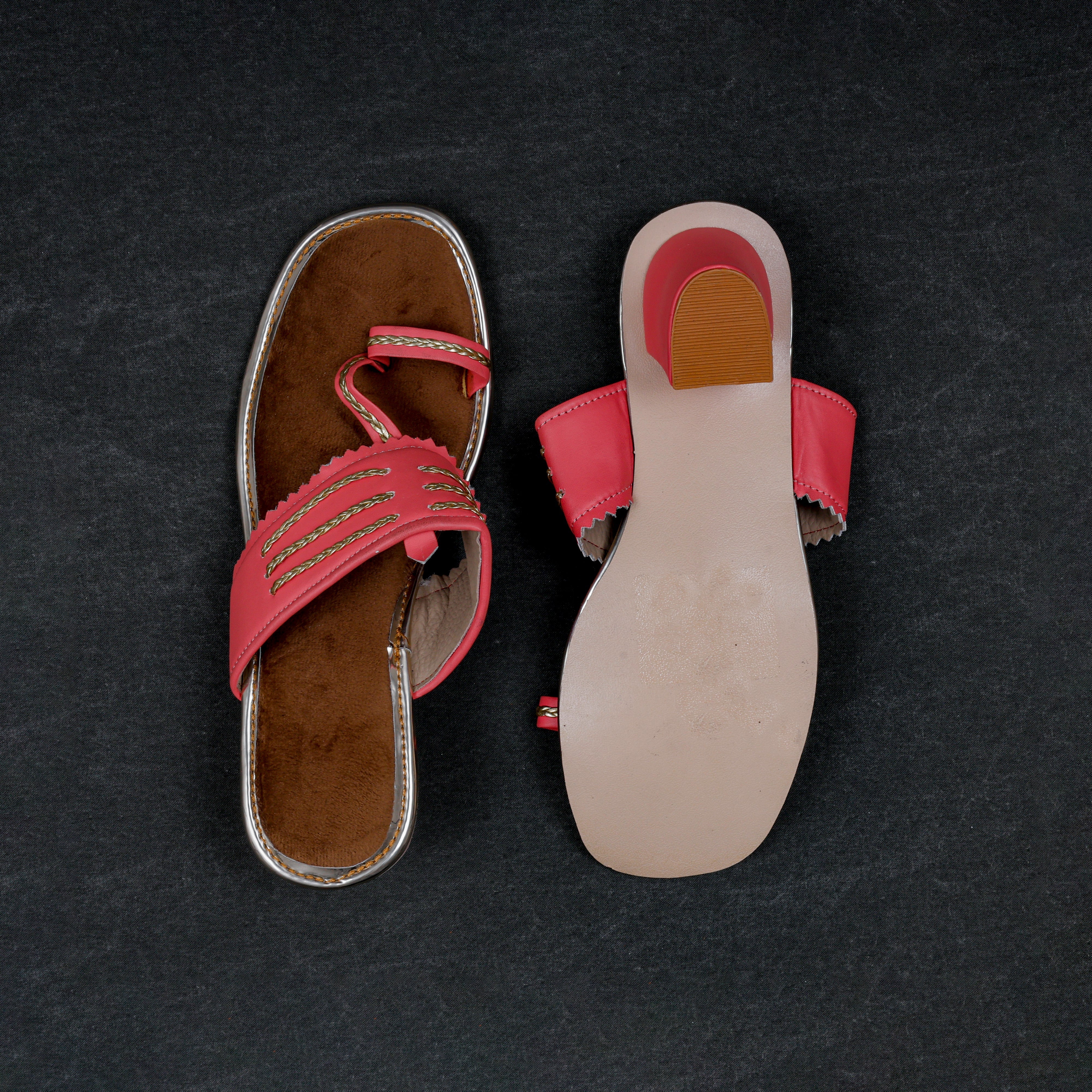 Peach Textured Open Toe Flats