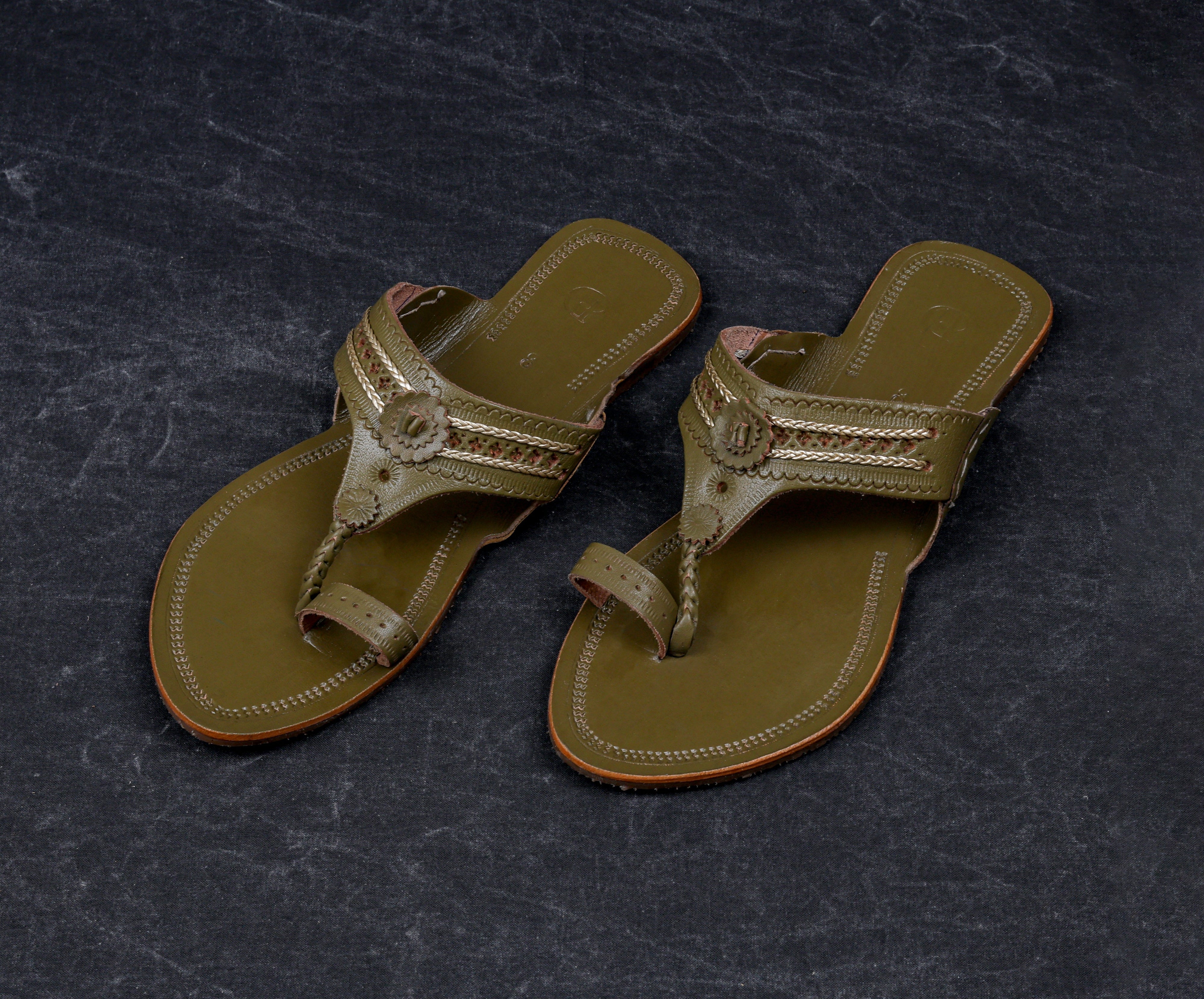 Olive Green Artisan Kolhapuri Sandals