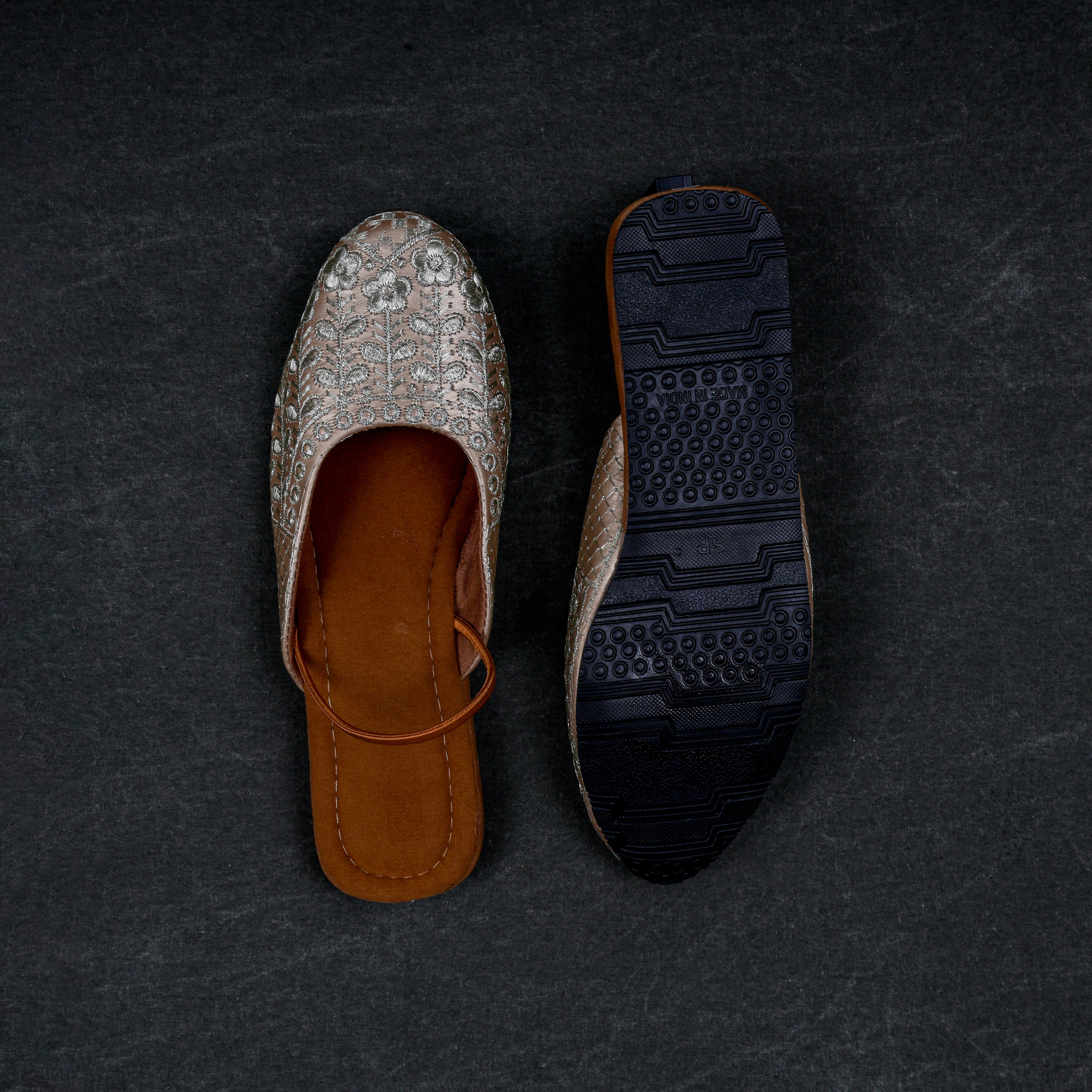 Gold Textured Rexine Mules