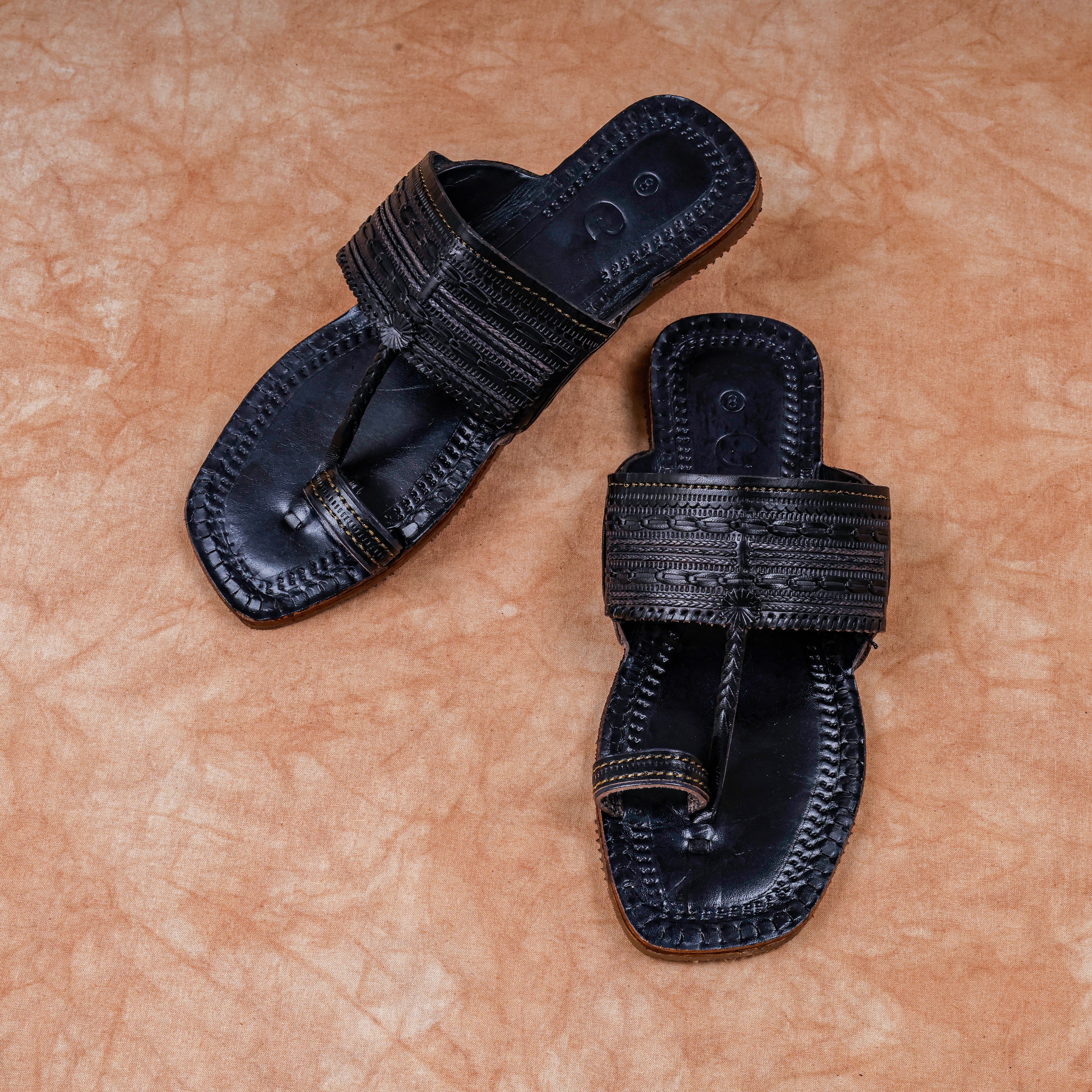 Handcrafted Black Patent Kolhapuri Sandals