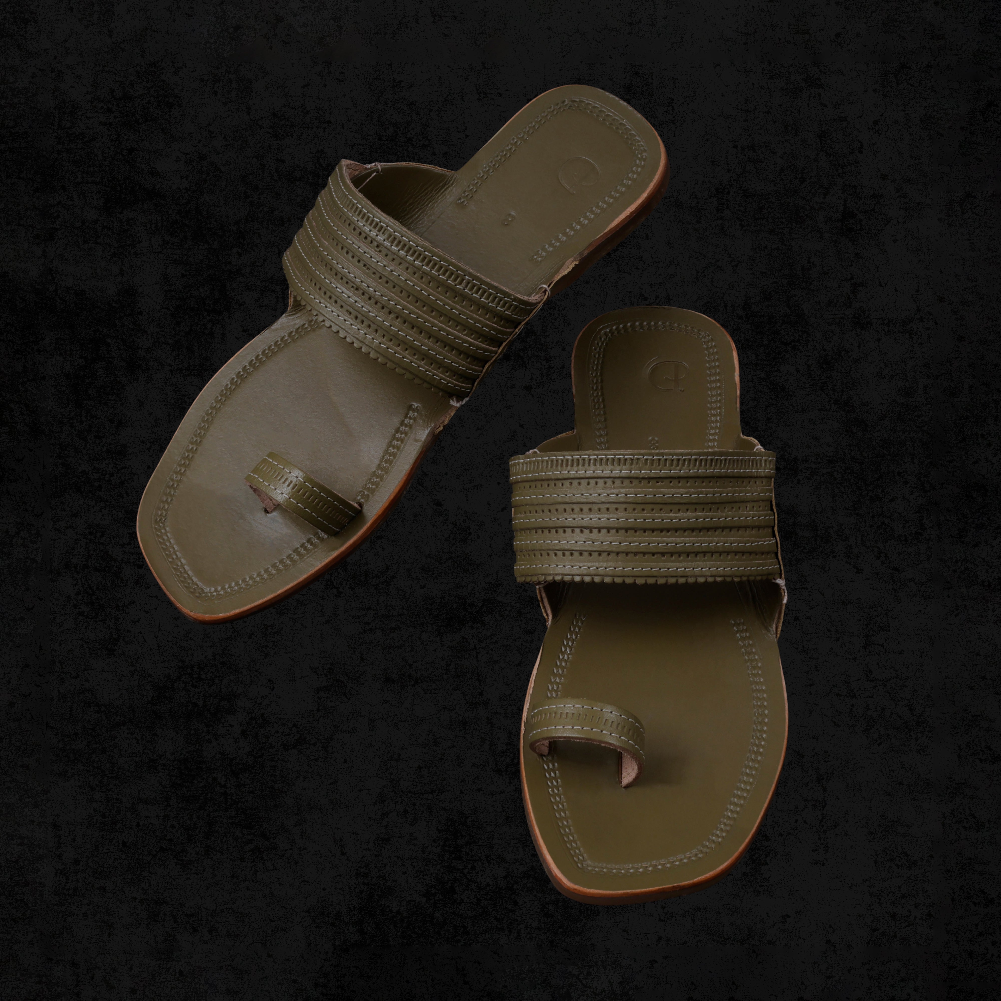 Light Green Artisan Leather Kolhapuri Sandals