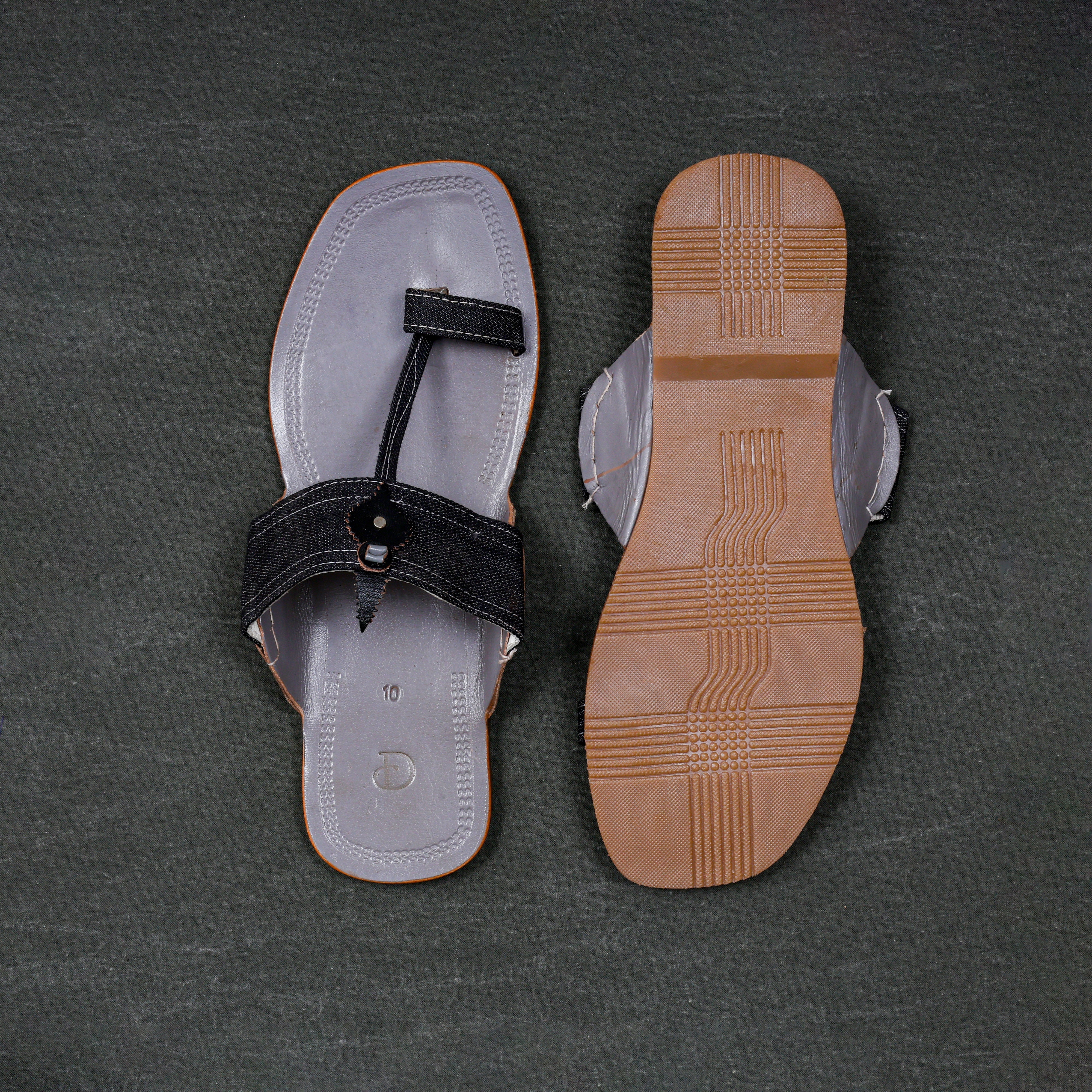 Grey Premium Leather Kolhapuri Sandals