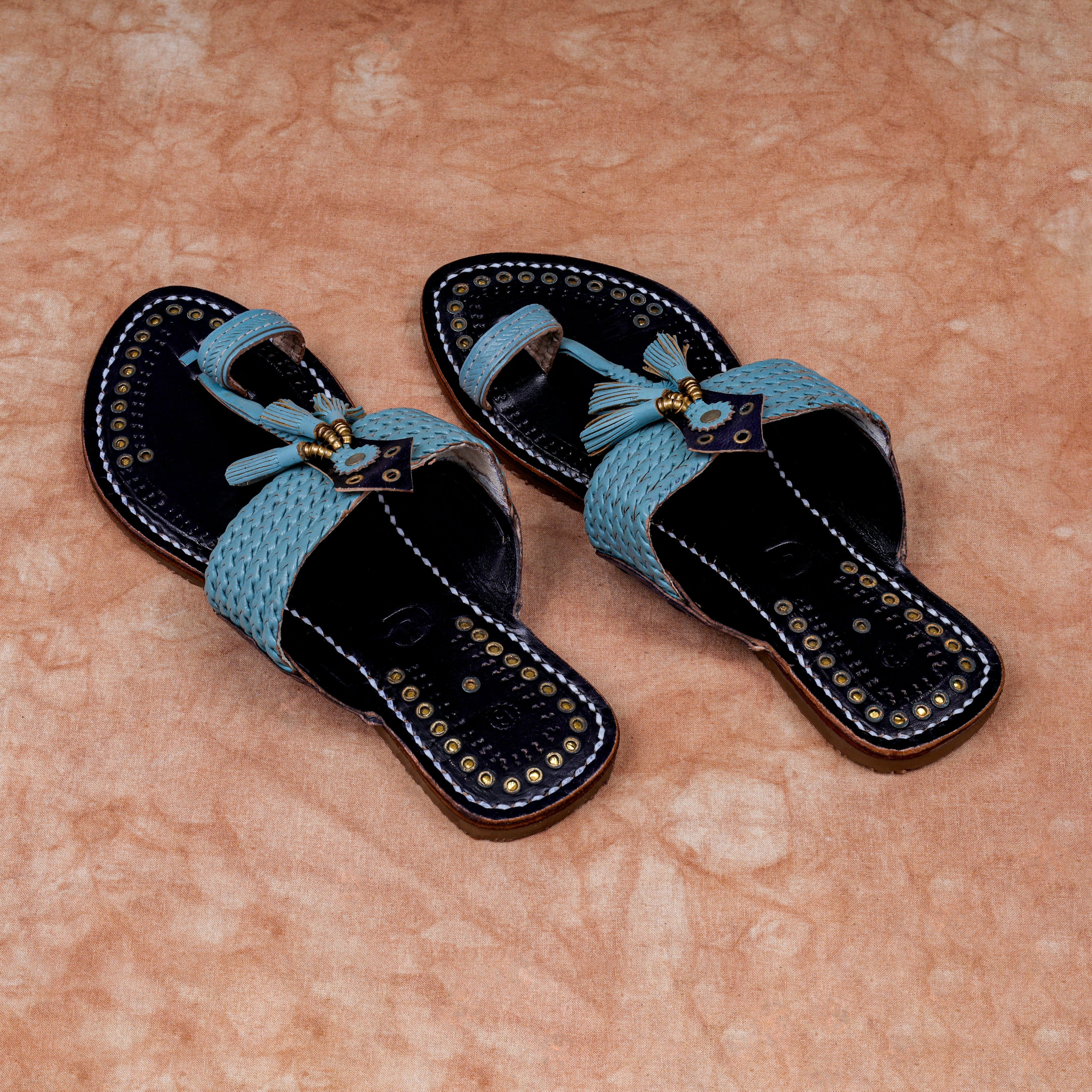 Two Tone Black Artisan Leather Flats