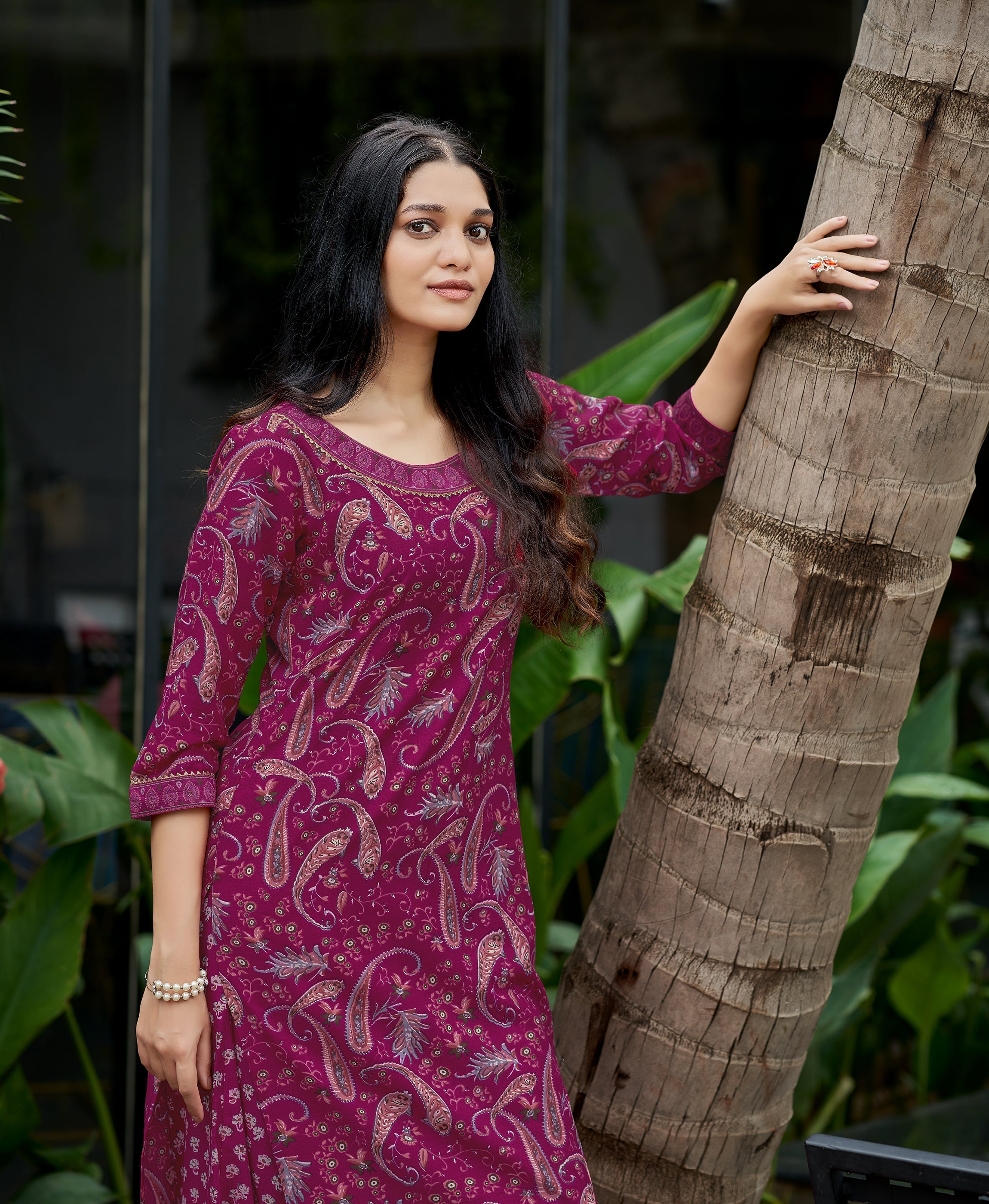 Dark Pink Cotton Embroidered Kurta Set