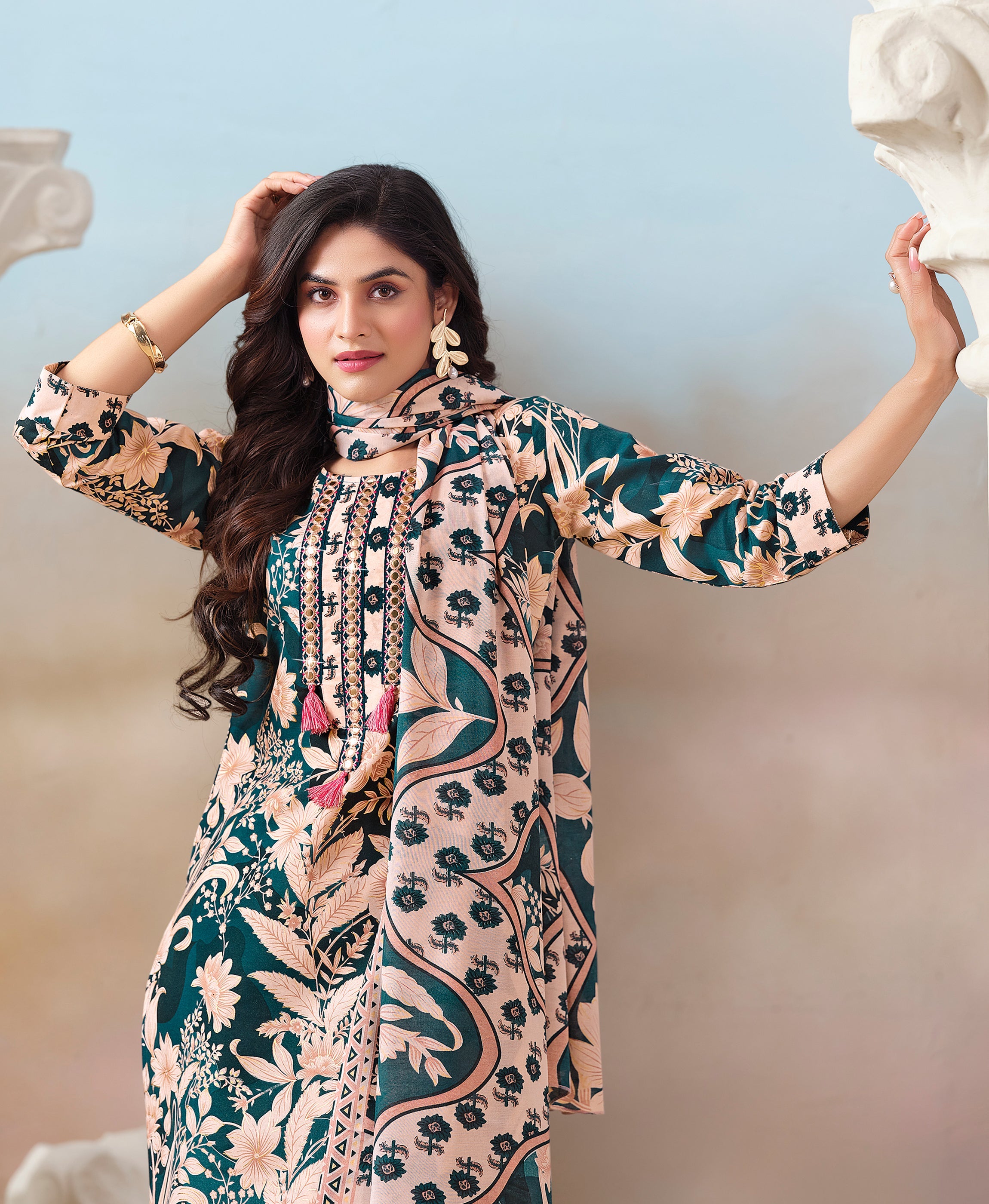 Light Pink Cotton Printed Kurta Set