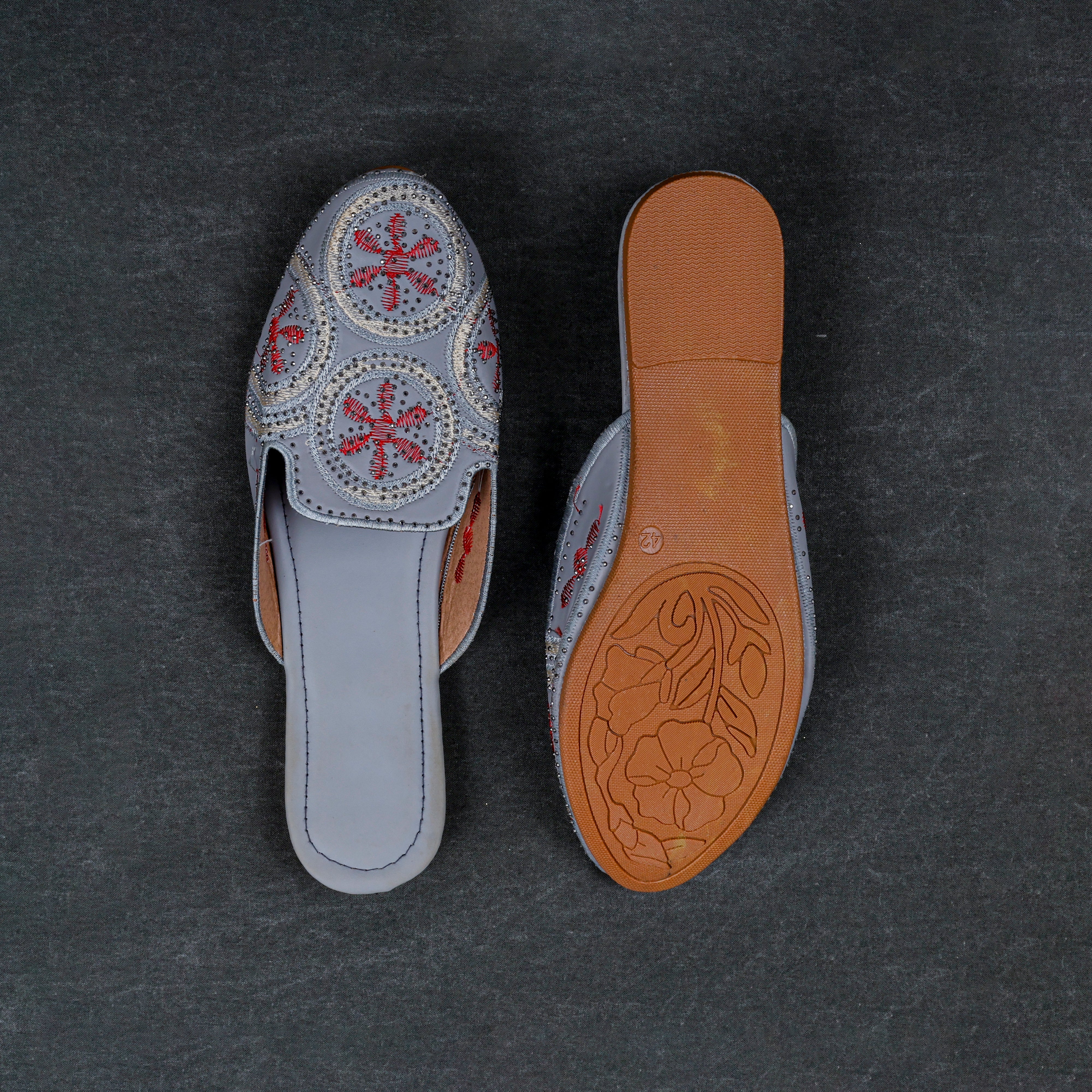 Handcrafted Light Grey Almond Mules