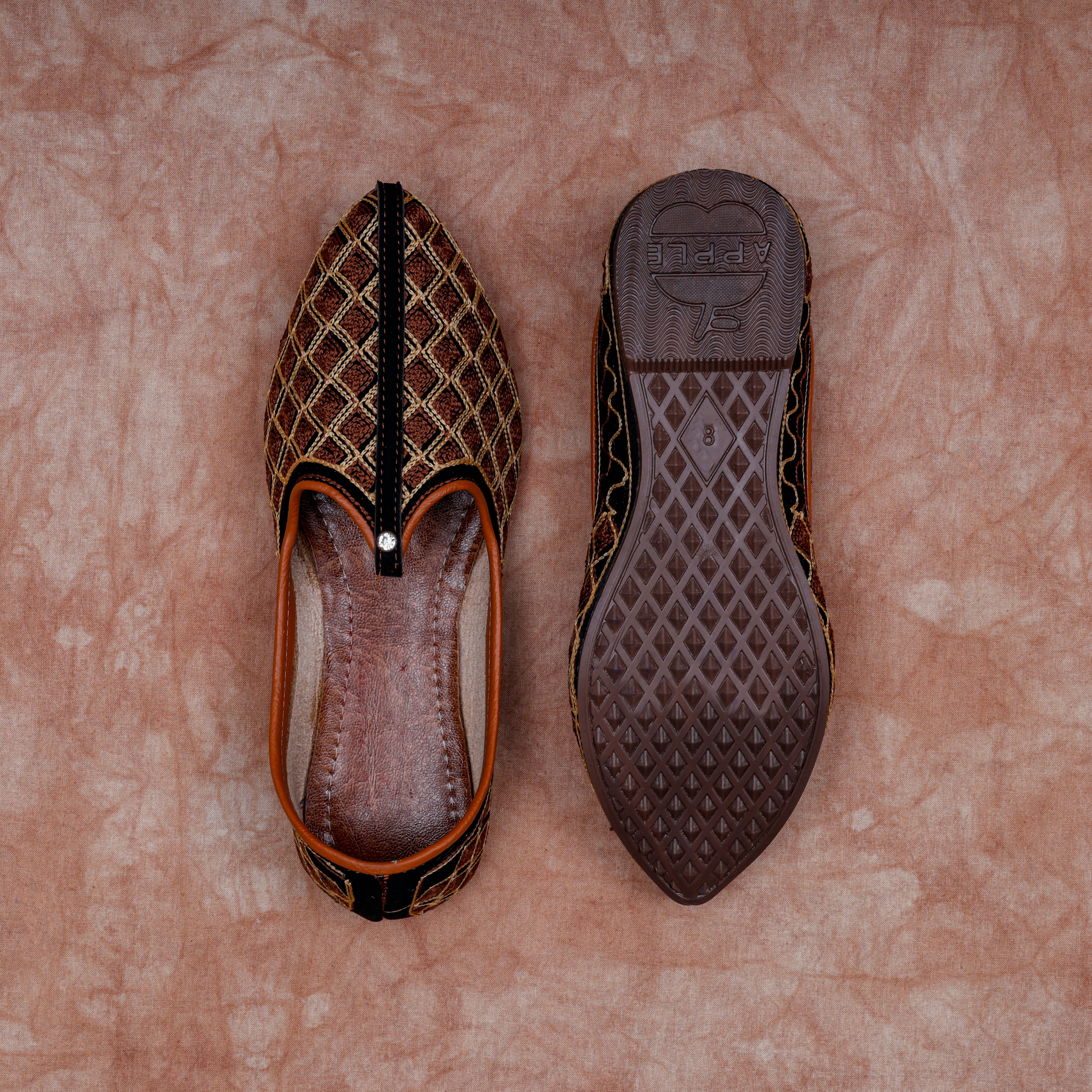 Textured Brown Artisan Jutti Flats