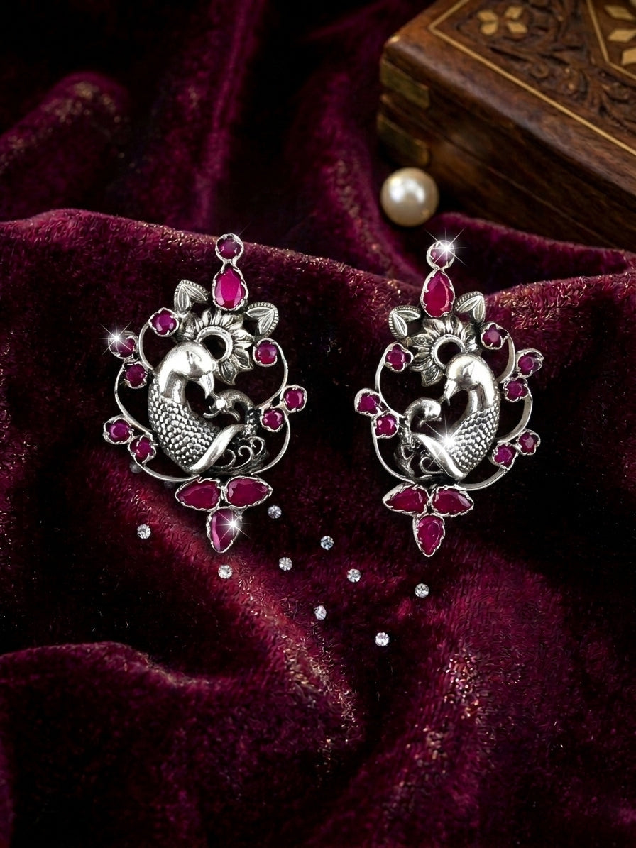 Pink Peacock Studs