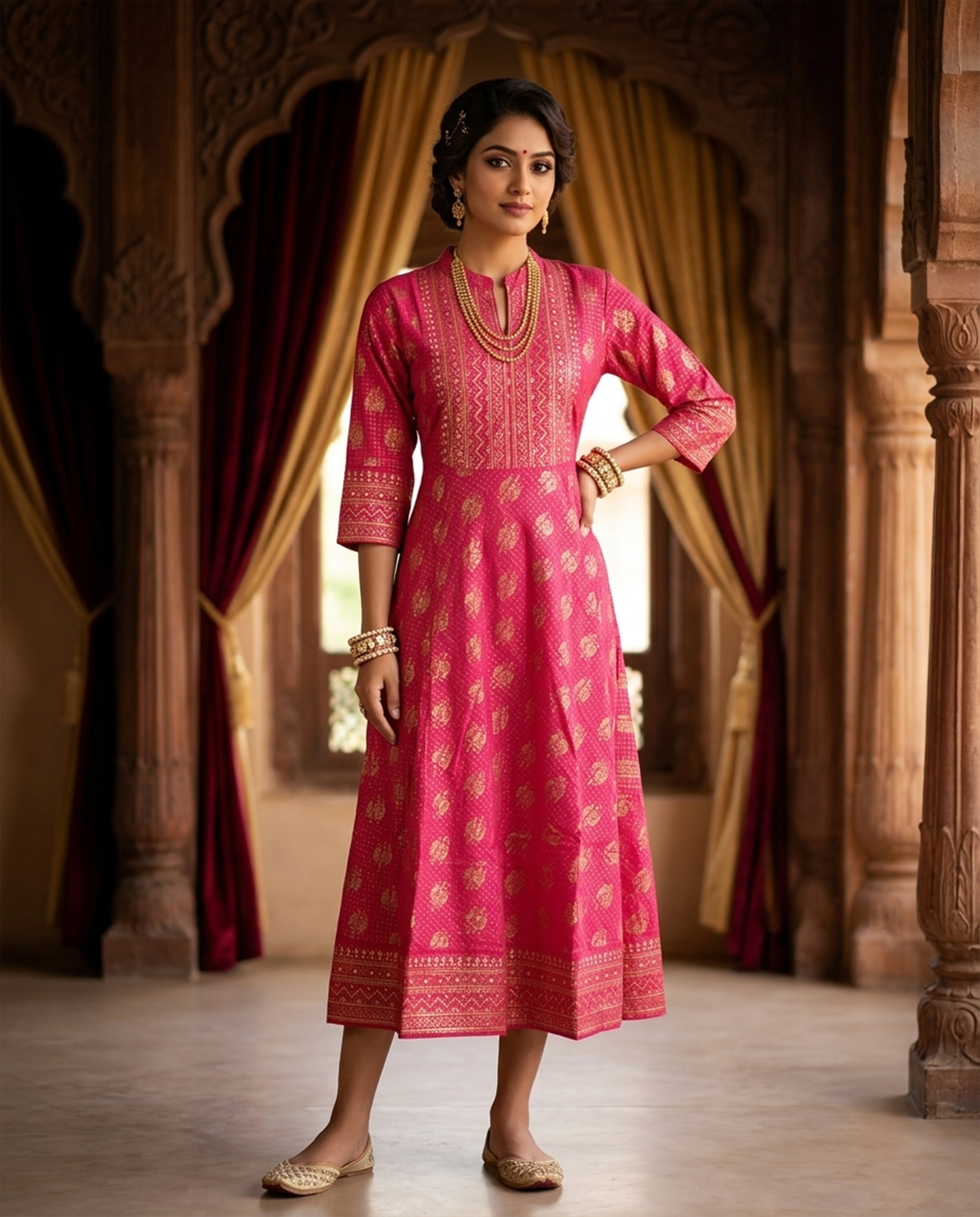 Pink Cotton Ethnic Gown With Stylish Design