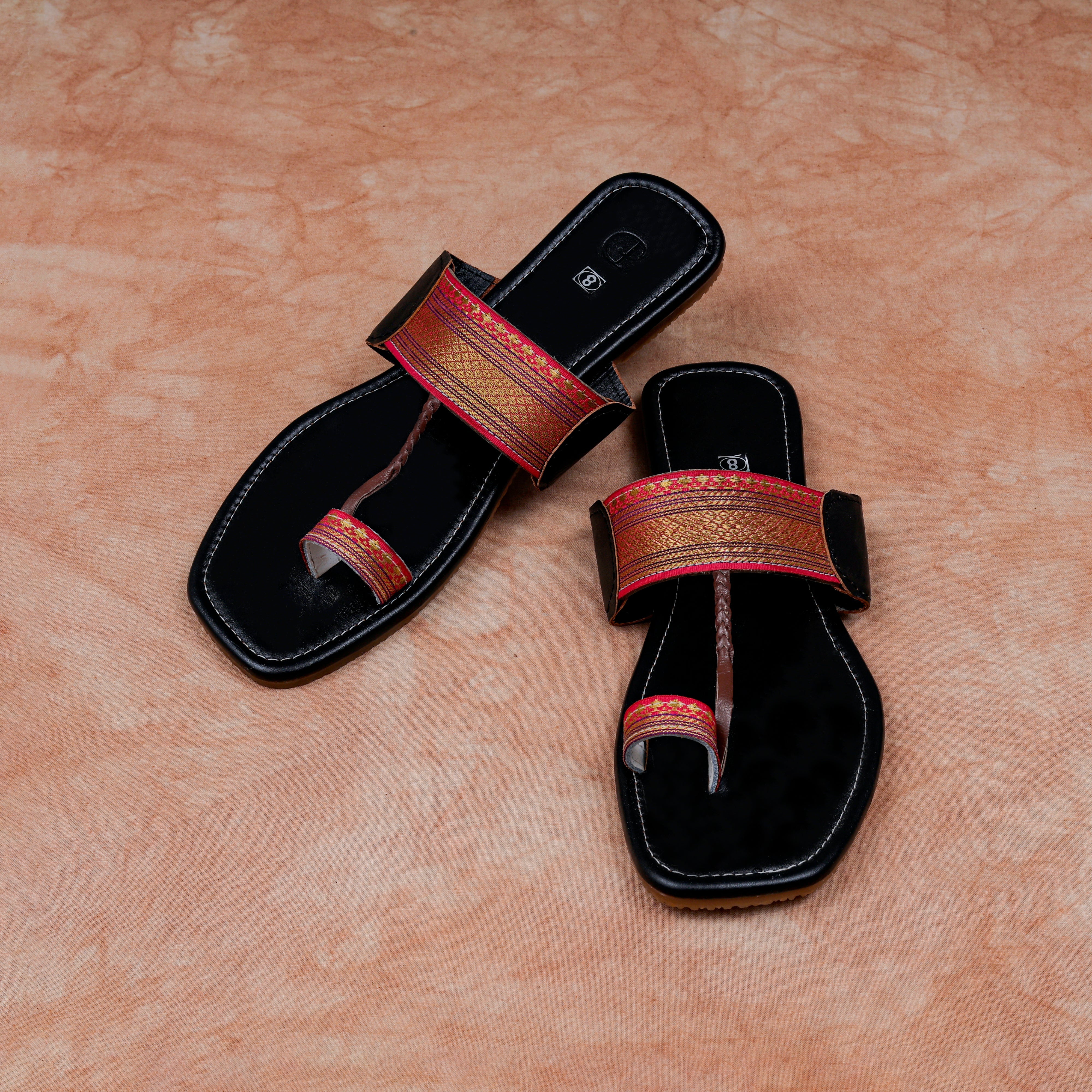 Black Two Tone Artisan Leather Flats