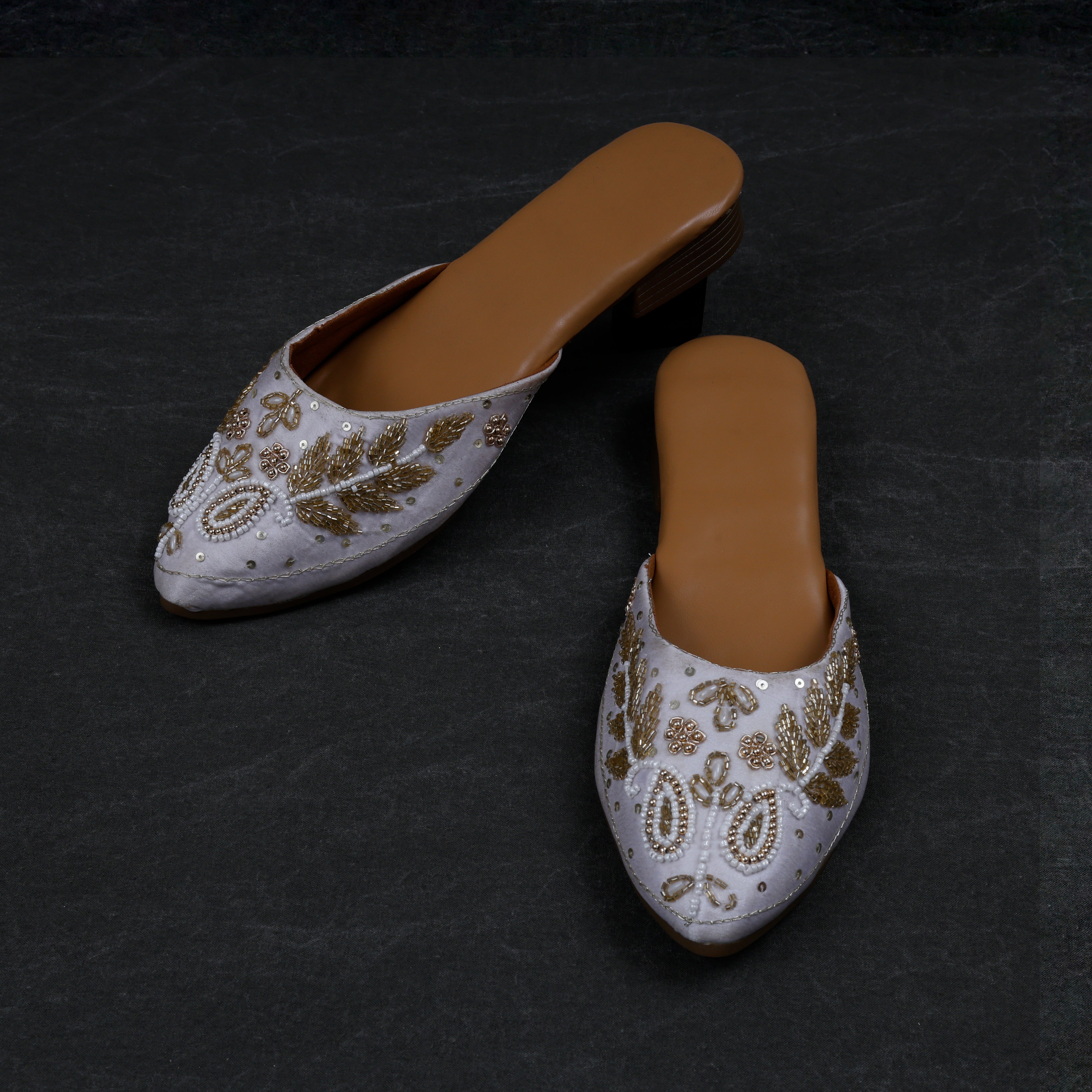 Two Tone Off White Mules With Textured Detail