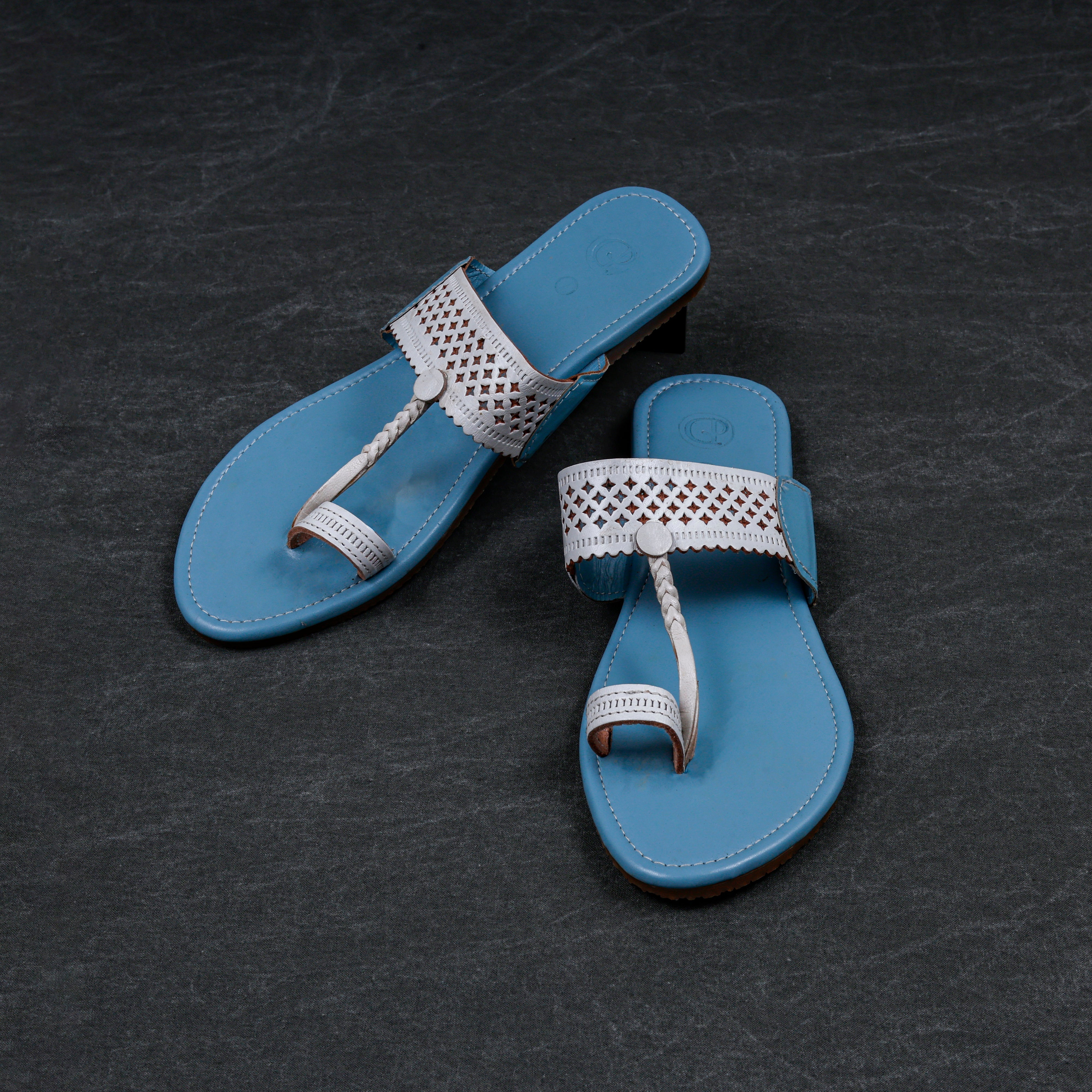 Two Tone Sky Blue Kolhapuri Chappal